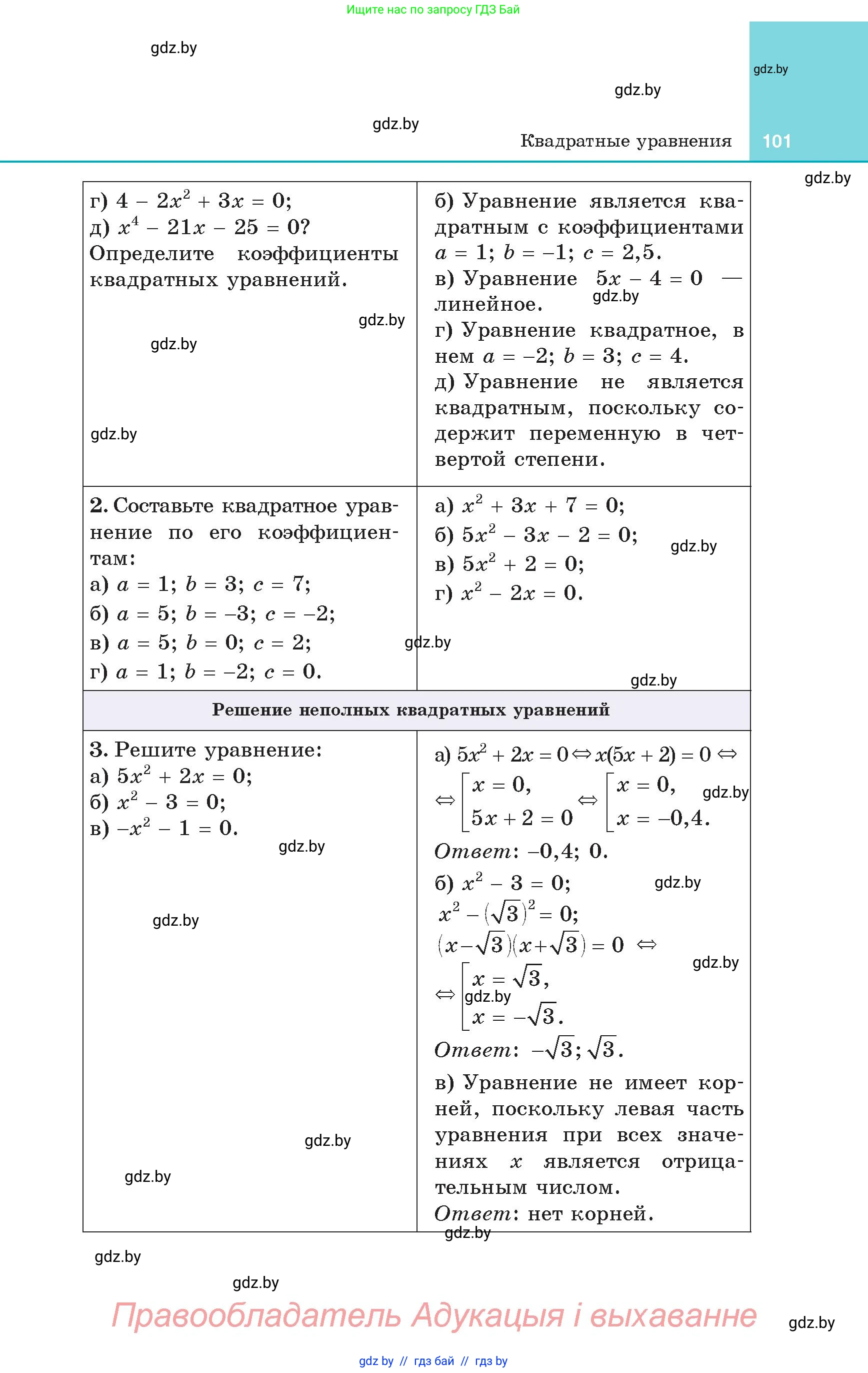 Алгебра, 8 класс Учебник, авторы: Арефьева Ирина Глебовна, Пирютко Ольга Николаевна, издательство Адукацыя i выхаванне, Минск, 2024, бирюзового цвета, страница 101