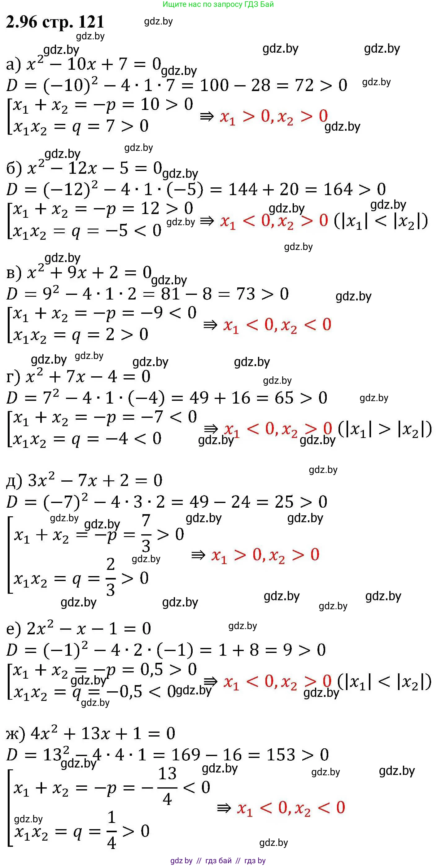 Алгебра, 8 класс Учебник, авторы: Арефьева Ирина Глебовна, Пирютко Ольга Николаевна, издательство Адукацыя i выхаванне, Минск, 2024, бирюзового цвета, страница 121, номер 2.96, Решение