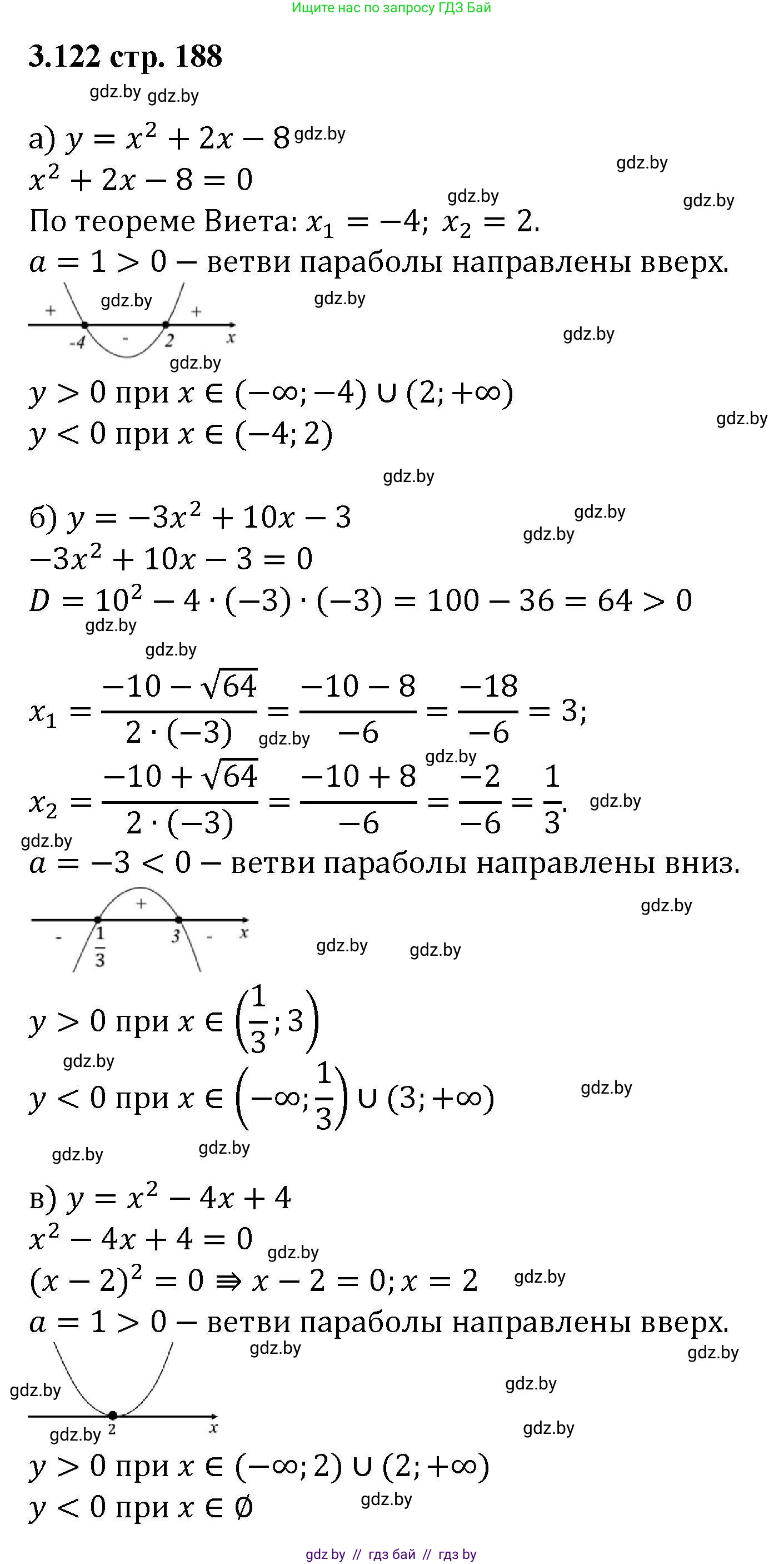 Алгебра, 8 класс Учебник, авторы: Арефьева Ирина Глебовна, Пирютко Ольга Николаевна, издательство Адукацыя i выхаванне, Минск, 2024, бирюзового цвета, страница 188, номер 3.122, Решение