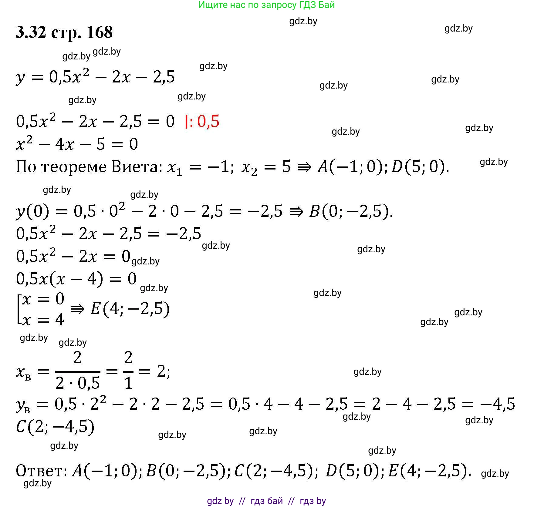 Алгебра, 8 класс Учебник, авторы: Арефьева Ирина Глебовна, Пирютко Ольга Николаевна, издательство Адукацыя i выхаванне, Минск, 2024, бирюзового цвета, страница 168, номер 3.32, Решение