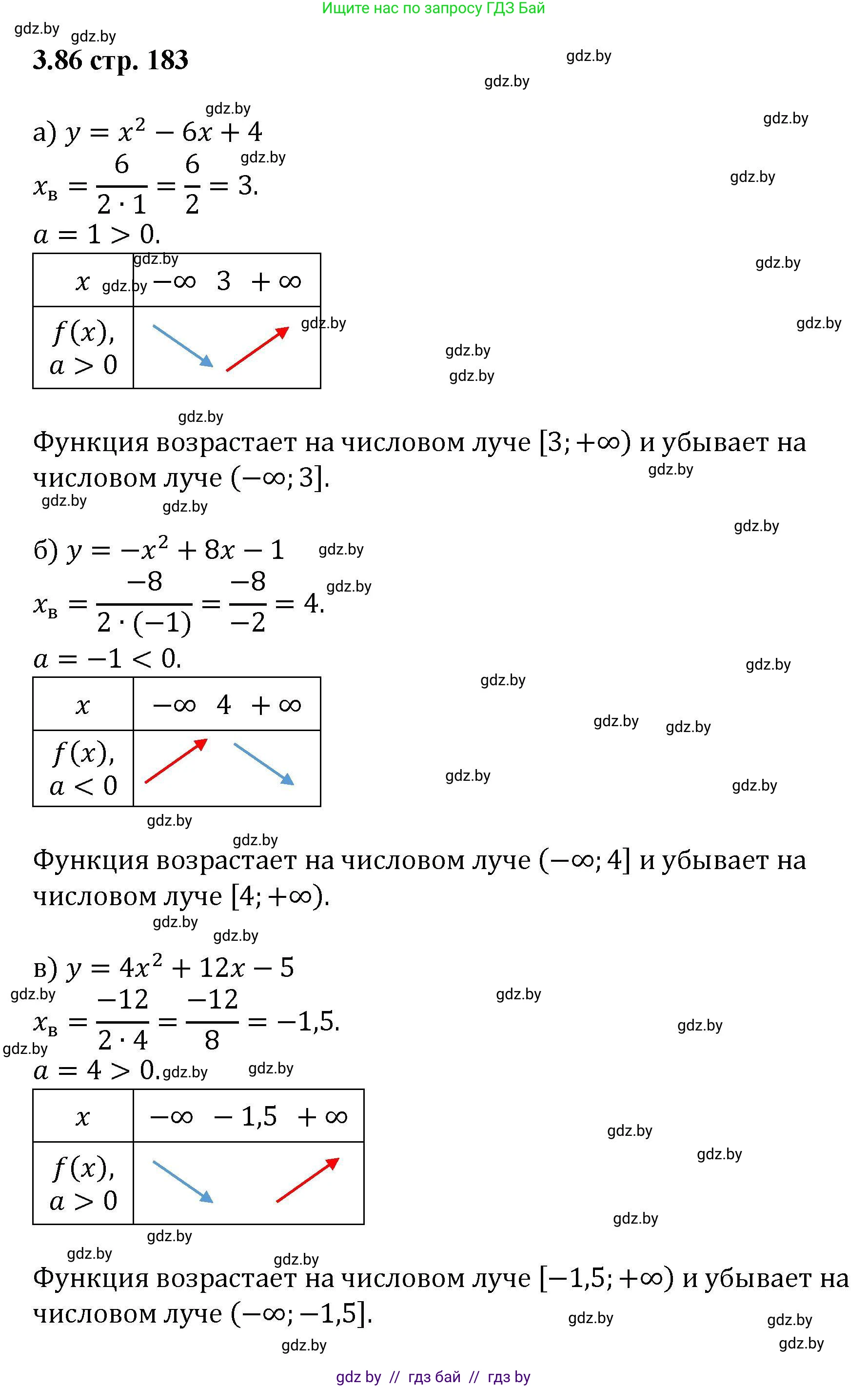 Алгебра, 8 класс Учебник, авторы: Арефьева Ирина Глебовна, Пирютко Ольга Николаевна, издательство Адукацыя i выхаванне, Минск, 2024, бирюзового цвета, страница 183, номер 3.86, Решение