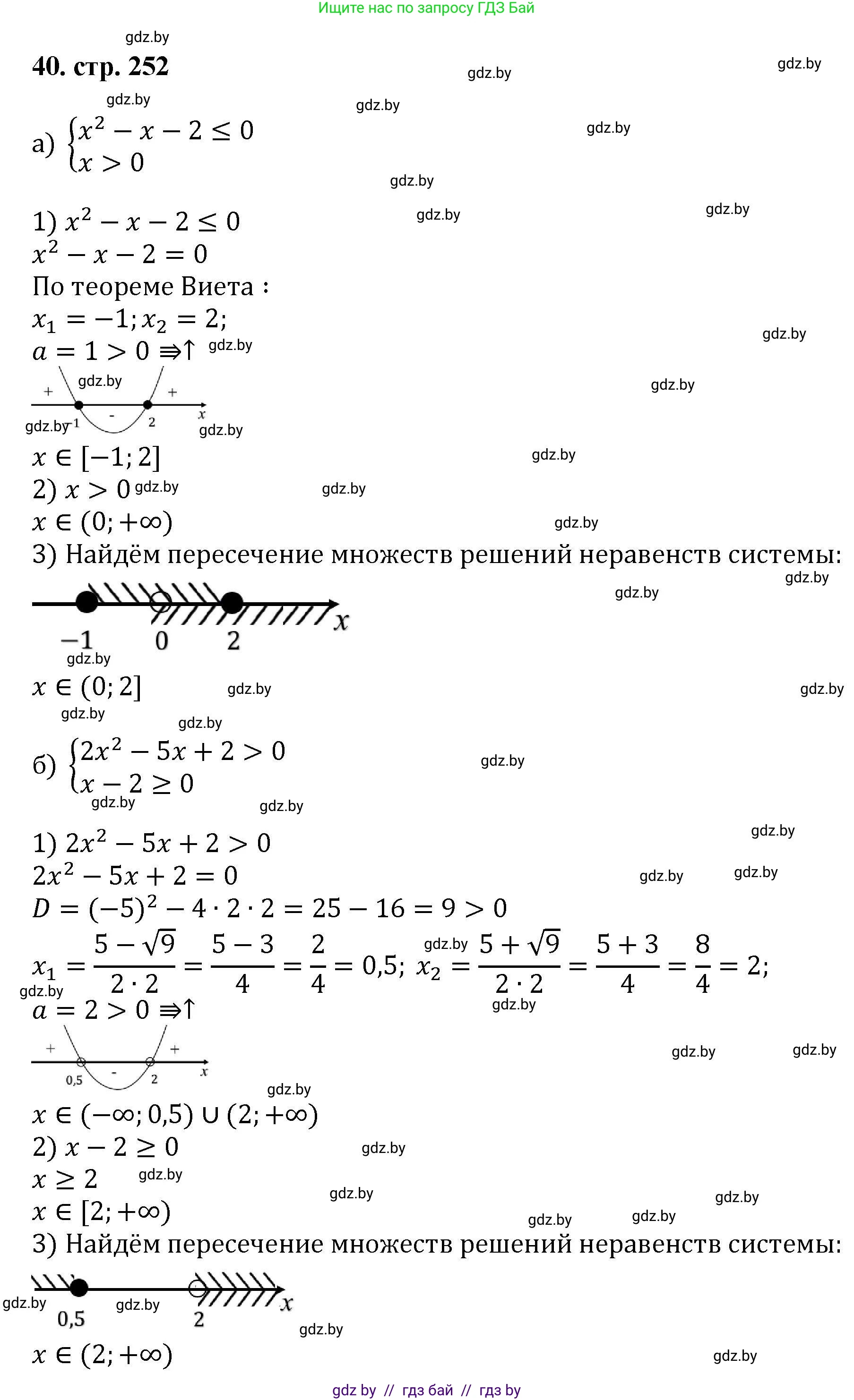 Алгебра, 8 класс Учебник, авторы: Арефьева Ирина Глебовна, Пирютко Ольга Николаевна, издательство Адукацыя i выхаванне, Минск, 2024, бирюзового цвета, страница 252, номер 40, Решение