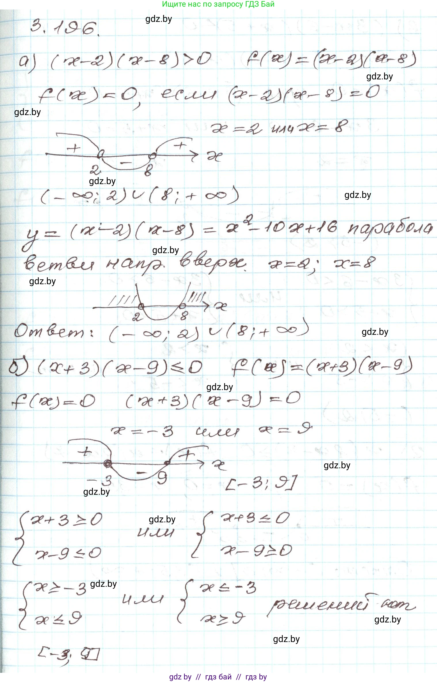 Алгебра, 9 класс Учебник, авторы: Арефьева Ирина Глебовна, Пирютко Ольга Николаевна, издательство Народная асвета, Минск, 2019, голубого цвета, страница 197, номер 3.196, Решение