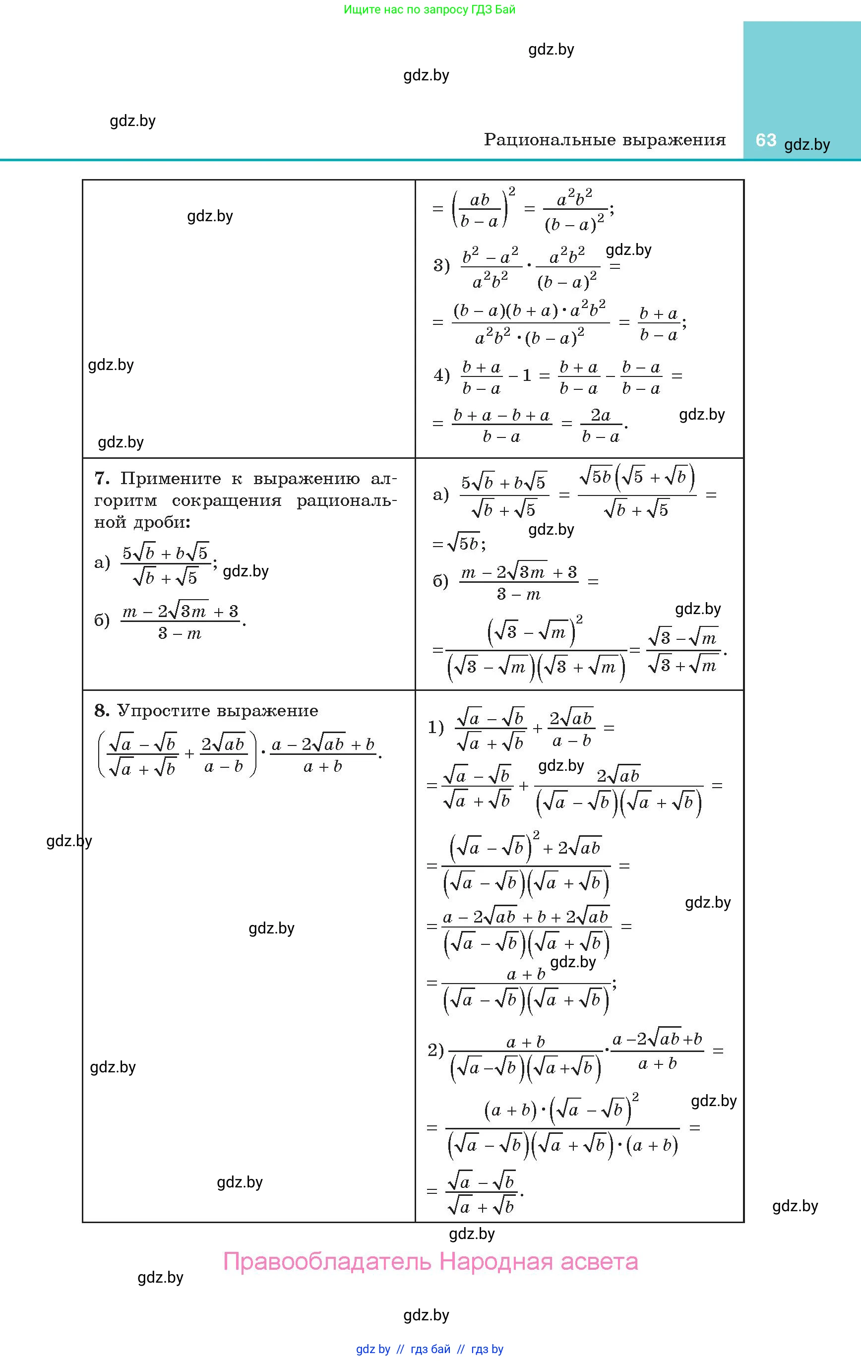 Алгебра, 10 класс Учебник, авторы: Арефьева Ирина Глебовна, Пирютко Ольга Николаевна, издательство Народная асвета, Минск, 2019, голубого цвета, страница 63