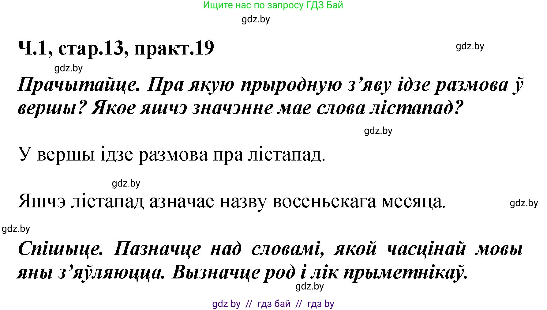Белорусский язык (Беларуская мова), 4 класс Учебник, автор: Свірыдзенка Вольга Іванаўна, издательство Нацыянальны інстытут адукацыі, Минск, 2024, голубого цвета, Частка 1, страница 13, номер 19, Решение 2024