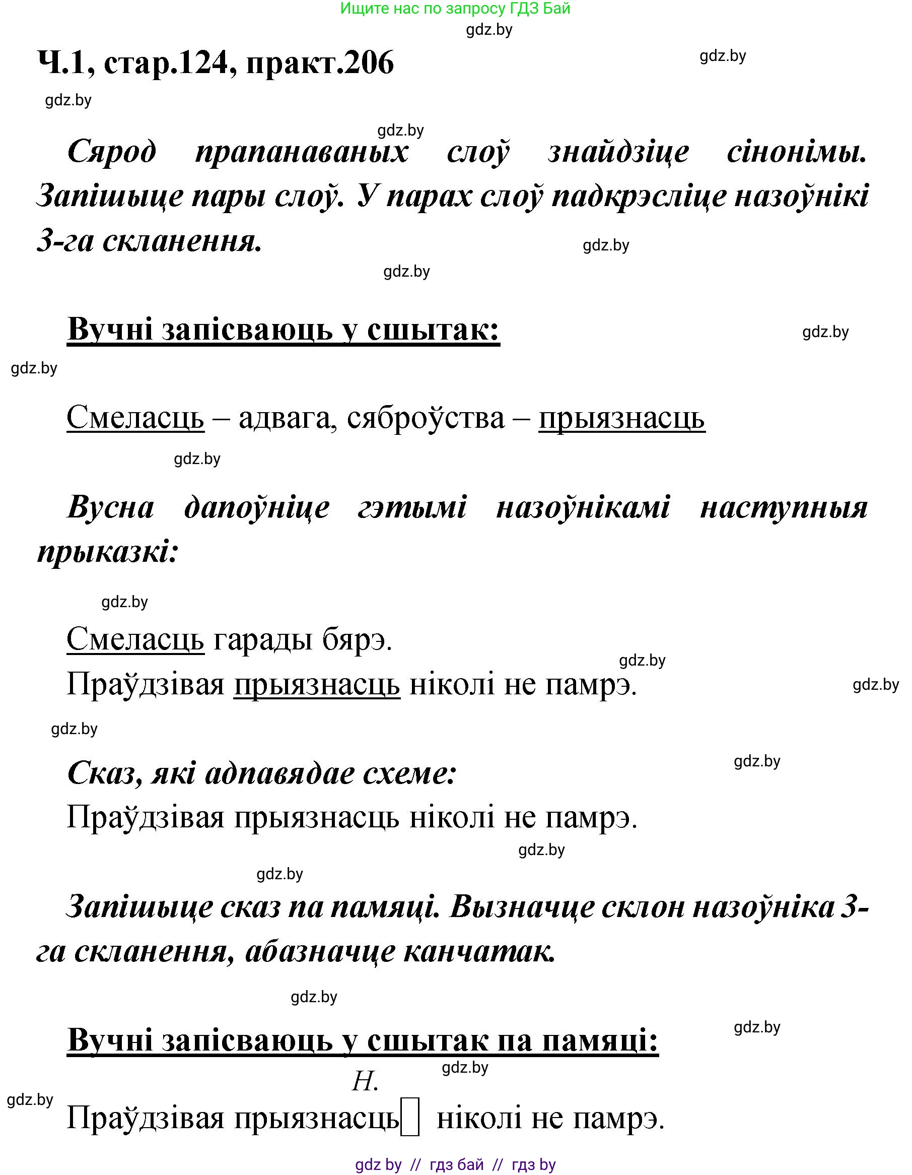 Белорусский язык (Беларуская мова), 4 класс Учебник, автор: Свірыдзенка Вольга Іванаўна, издательство Нацыянальны інстытут адукацыі, Минск, 2024, голубого цвета, Частка 1, страница 124, номер 206, Решение 2024