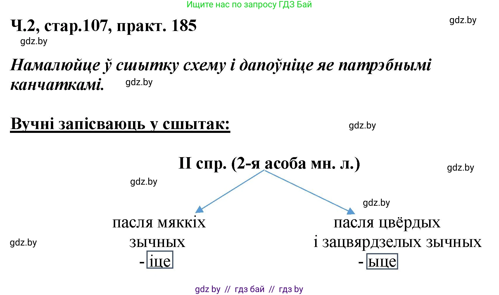 Белорусский язык (Беларуская мова), 4 класс Учебник, автор: Свірыдзенка Вольга Іванаўна, издательство Нацыянальны інстытут адукацыі, Минск, 2024, голубого цвета, Частка 2, страница 107, номер 185, Решение 2024