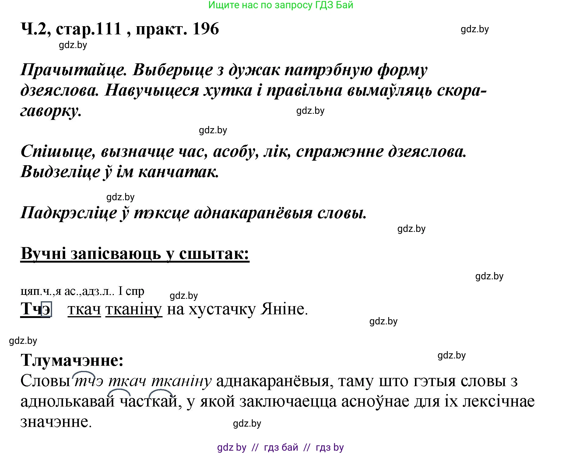 Белорусский язык (Беларуская мова), 4 класс Учебник, автор: Свірыдзенка Вольга Іванаўна, издательство Нацыянальны інстытут адукацыі, Минск, 2024, голубого цвета, Частка 2, страница 111, номер 196, Решение 2024