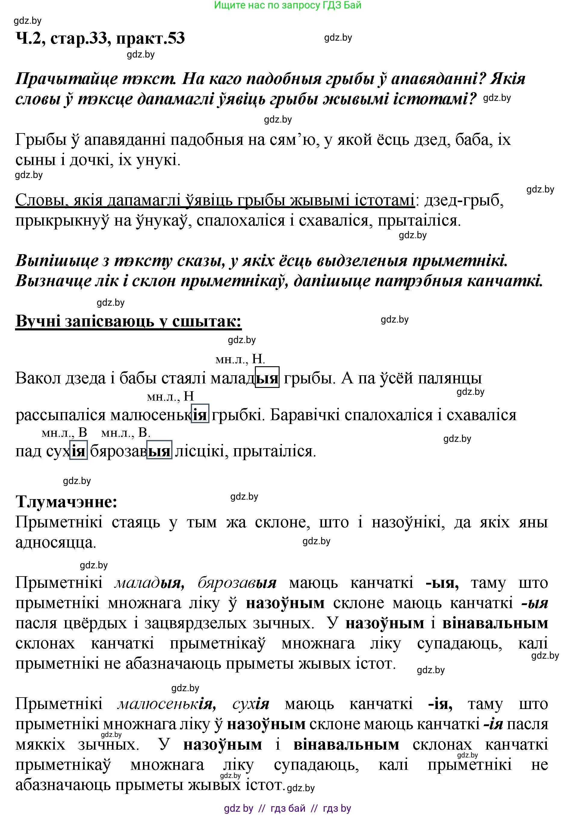 Белорусский язык (Беларуская мова), 4 класс Учебник, автор: Свірыдзенка Вольга Іванаўна, издательство Нацыянальны інстытут адукацыі, Минск, 2024, голубого цвета, Частка 2, страница 33, номер 53, Решение 2024
