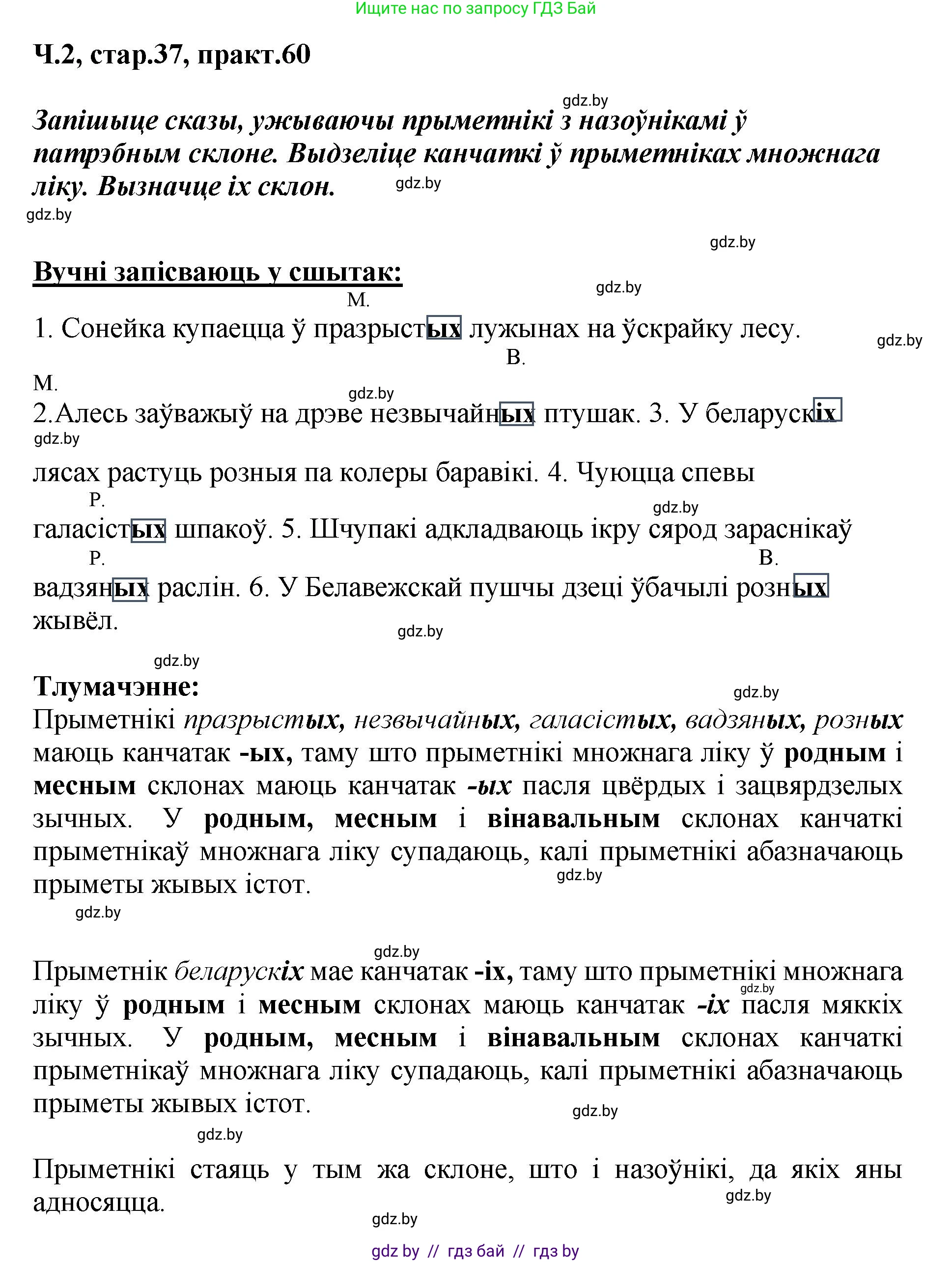 Белорусский язык (Беларуская мова), 4 класс Учебник, автор: Свірыдзенка Вольга Іванаўна, издательство Нацыянальны інстытут адукацыі, Минск, 2024, голубого цвета, Частка 2, страница 37, номер 60, Решение 2024