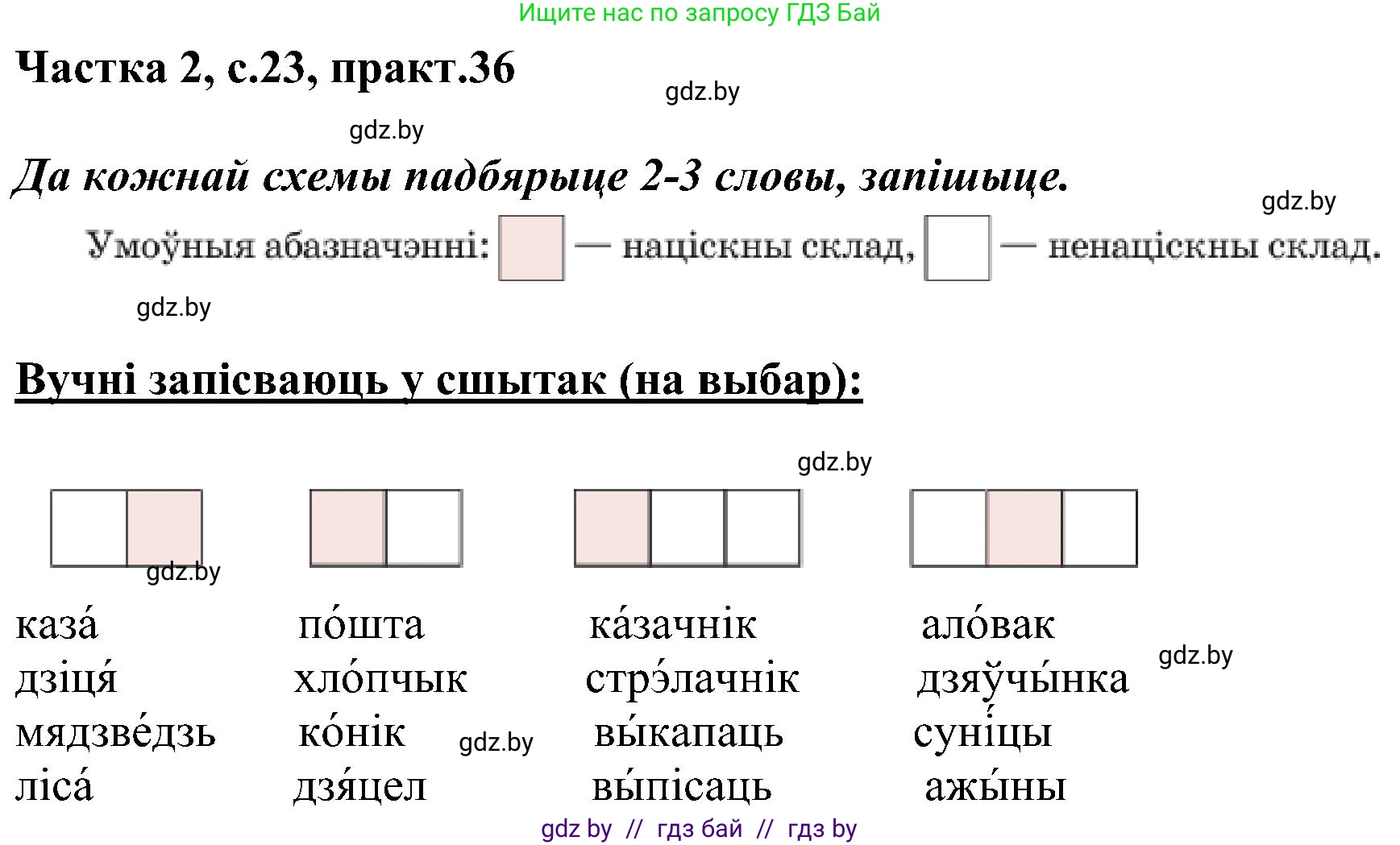 Белорусский язык (Беларуская мова), 5 класс Учебник, авторы: Валочка Ганна Міхайлаўна, Зелянко Вольга Уладзіміраўна, Мартынкевіч Святлана Васільеўна, Якуба Святлана Міхайлаўна, издательство Акадэмія адукацыі, Минск, 2024, голубого цвета, Частка 2, страница 23, номер 36, Решение