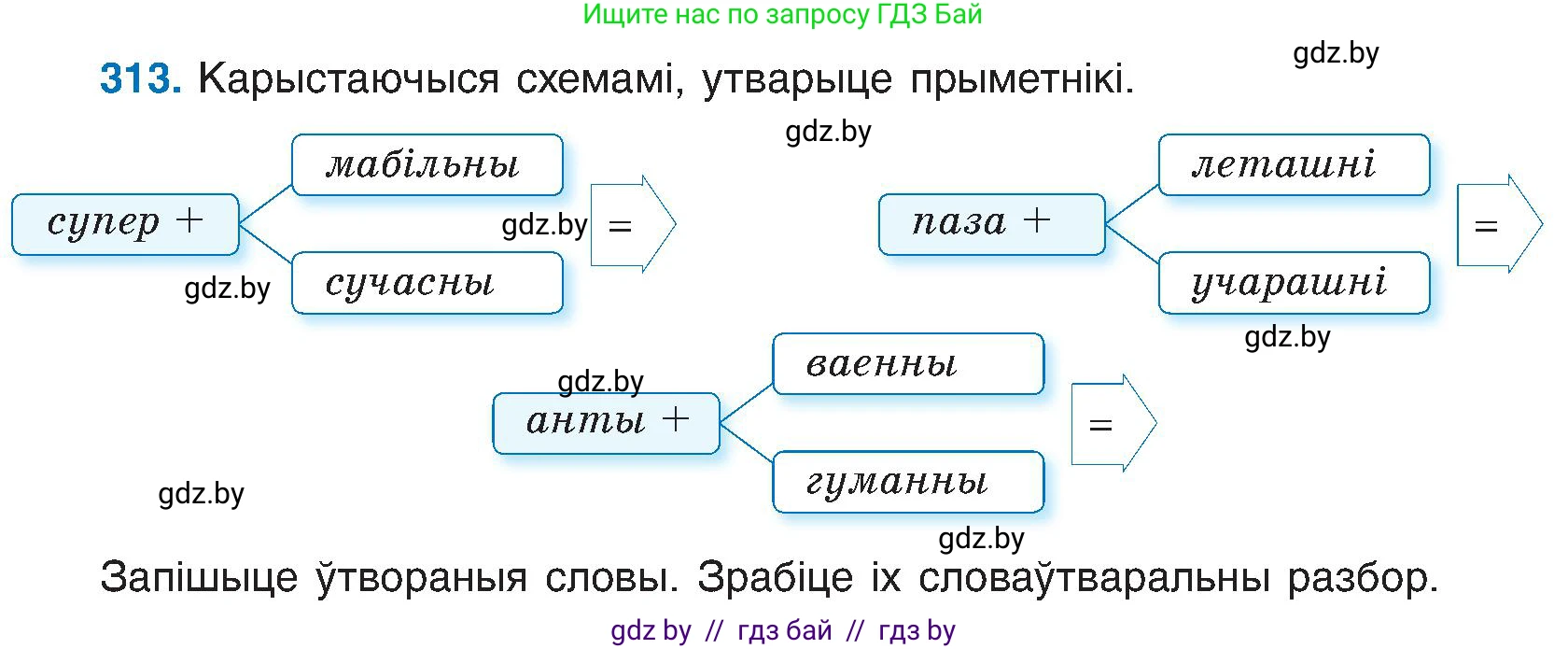 Белорусский язык (Беларуская мова), 6 класс Учебник, авторы: Валочка Ганна Міхайлаўна, Зелянко Вольга Уладзіміраўна, Мартынкевіч Святлана Васільеўна, Якуба Святлана Міхайлаўна, Бажкова Т І, издательство Акадэмія адукацыі, Минск, 2025, страница 160, номер 313, Условие 2025