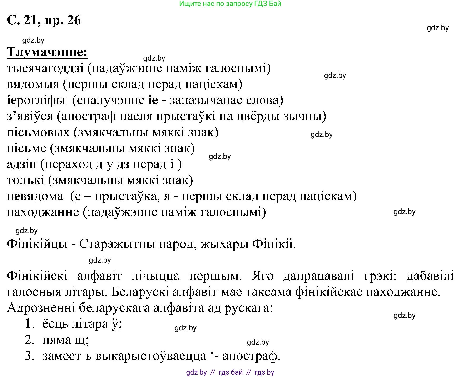 Белорусский язык (Беларуская мова), 6 класс Учебник, авторы: Валочка Ганна Міхайлаўна, Зелянко Вольга Уладзіміраўна, Мартынкевіч Святлана Васільеўна, Якуба Святлана Міхайлаўна, Бажкова Т І, издательство Акадэмія адукацыі, Минск, 2025, страница 21, номер 26, Решение