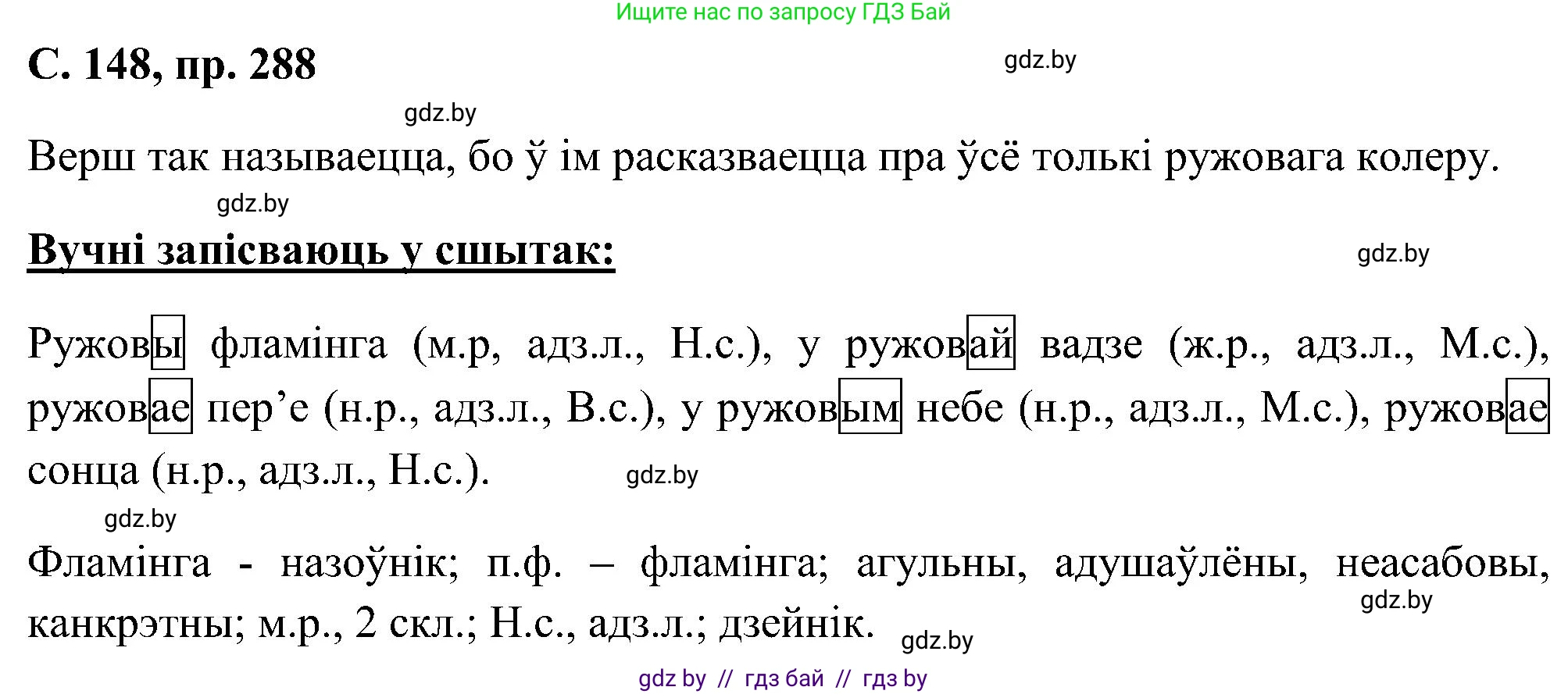Белорусский язык (Беларуская мова), 6 класс Учебник, авторы: Валочка Ганна Міхайлаўна, Зелянко Вольга Уладзіміраўна, Мартынкевіч Святлана Васільеўна, Якуба Святлана Міхайлаўна, Бажкова Т І, издательство Акадэмія адукацыі, Минск, 2025, страница 148, номер 288, Решение