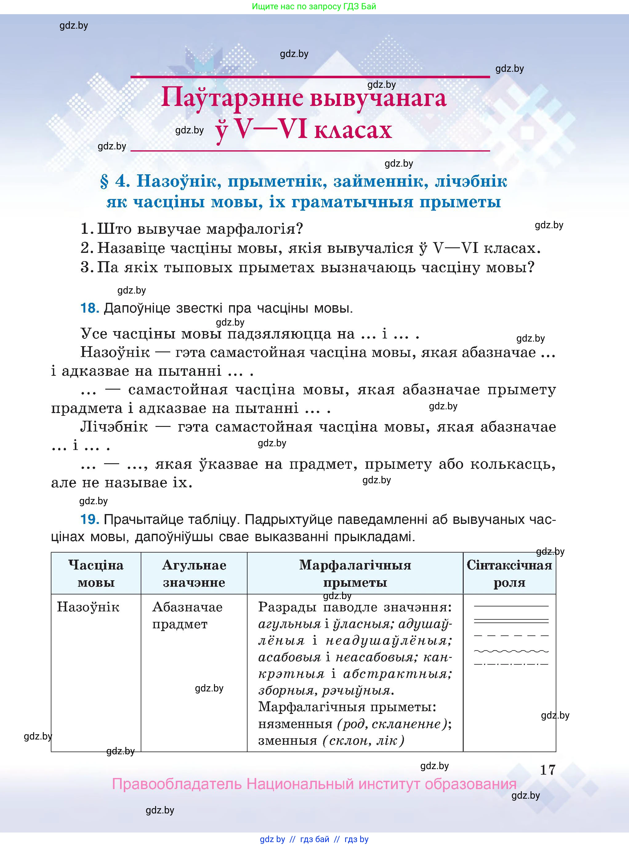 Белорусский язык (Беларуская мова), 7 класс Учебник, авторы: Валочка Ганна Міхайлаўна, Зелянко Вольга Уладзіміраўна, Язерская Святлана Анатольеўна, издательство Нацыянальны інстытут адукацыі, Минск, 2020, страница 17