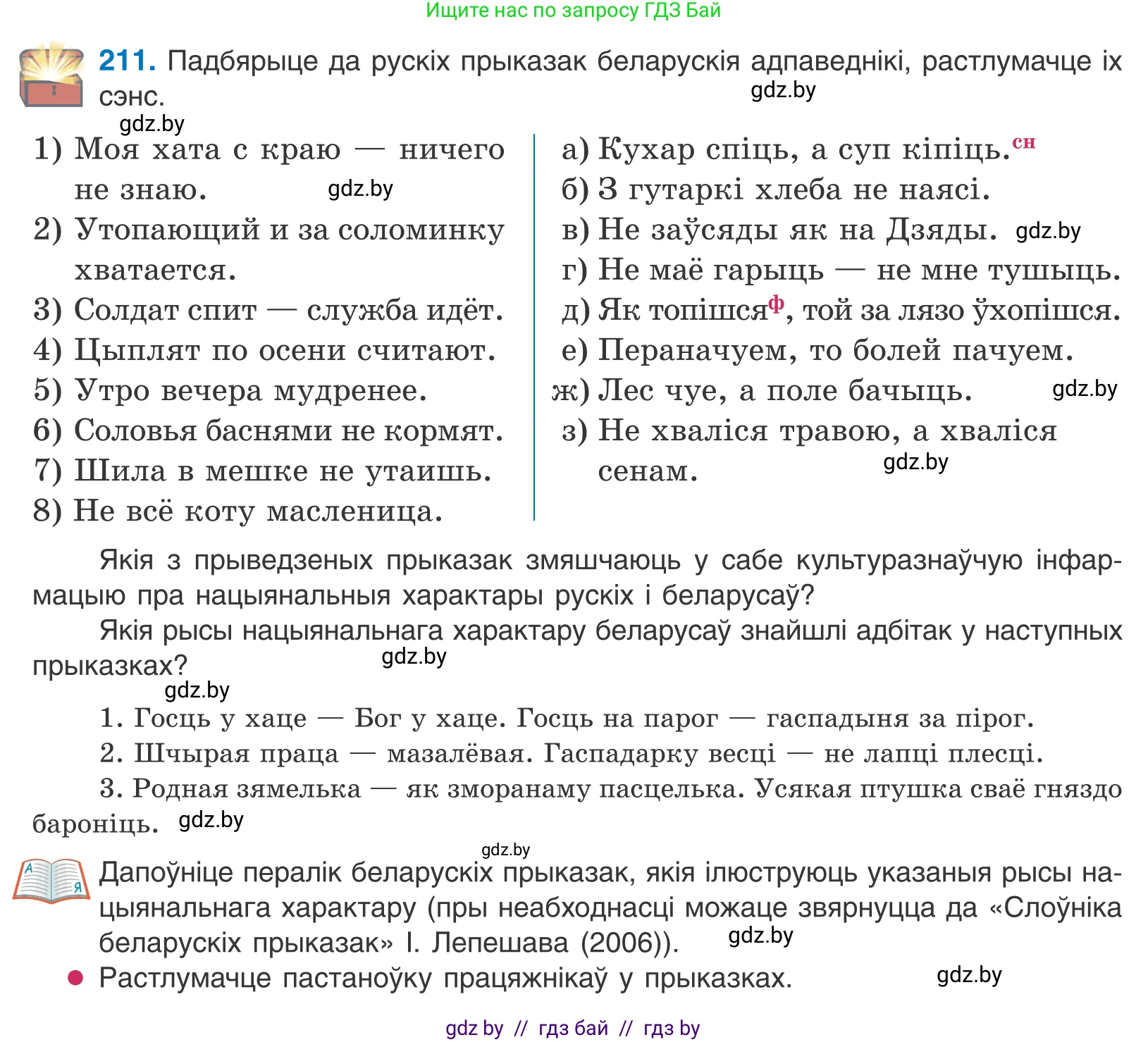 Белорусский язык (Беларуская мова), 10 класс Учебник, авторы: Валочка Ганна Міхайлаўна, Васюковіч Людміла Сяргееўна, Зелянко Вольга Уладзіміраўна, Міхнёнак С С, Якуба Святлана Міхайлаўна, издательство Нацыянальны інстытут адукацыі, Минск, 2020, страница 121, номер 211, Условие