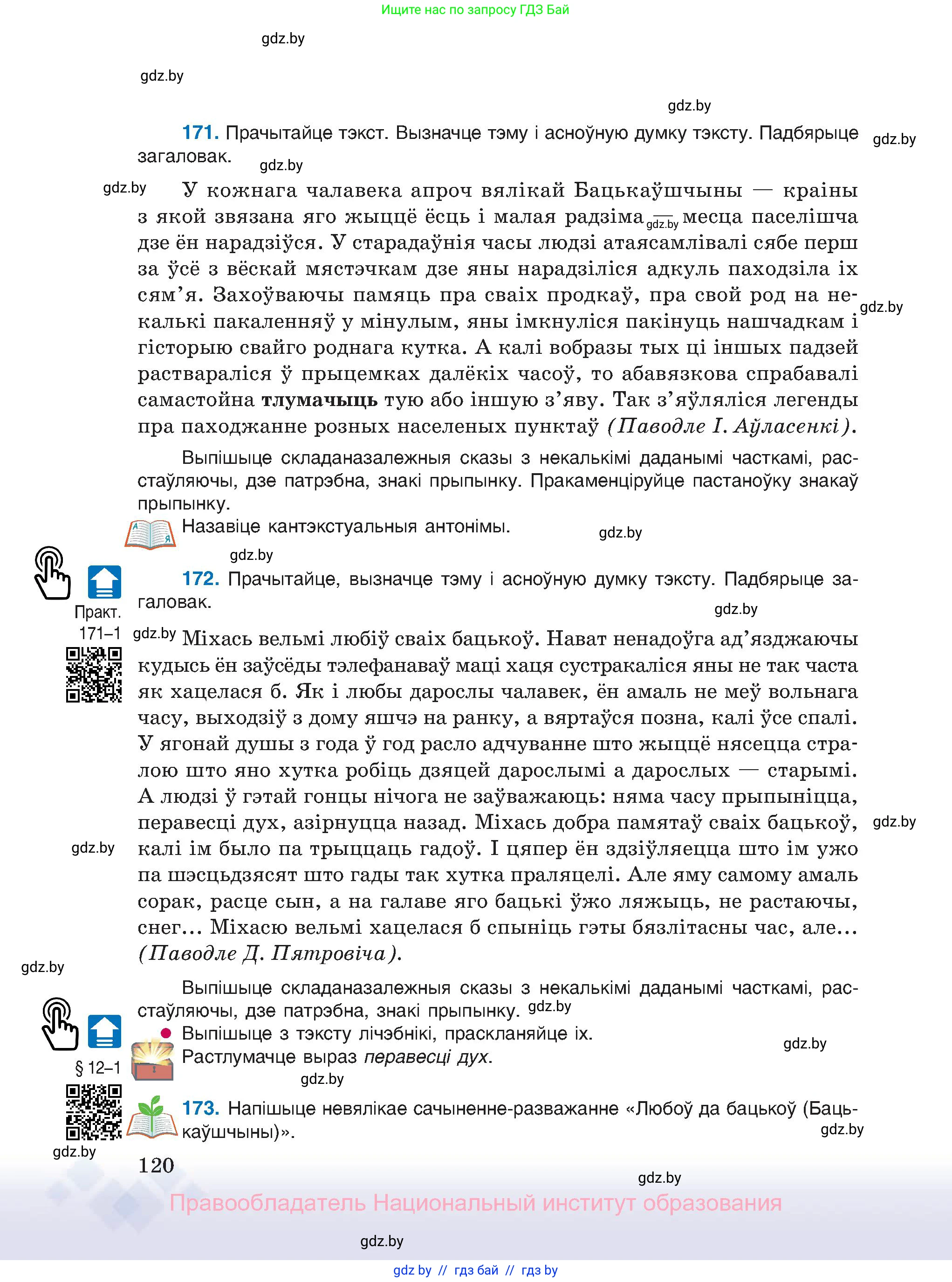 Белорусский язык (Беларуская мова), 11 класс Учебник, авторы: Валочка Ганна Міхайлаўна, Васюковіч Людміла Сяргееўна, Зелянко Вольга Уладзіміраўна, Міхнёнак С С, Якуба Святлана Міхайлаўна, издательство Нацыянальны інстытут адукацыі, Минск, 2021, страница 120
