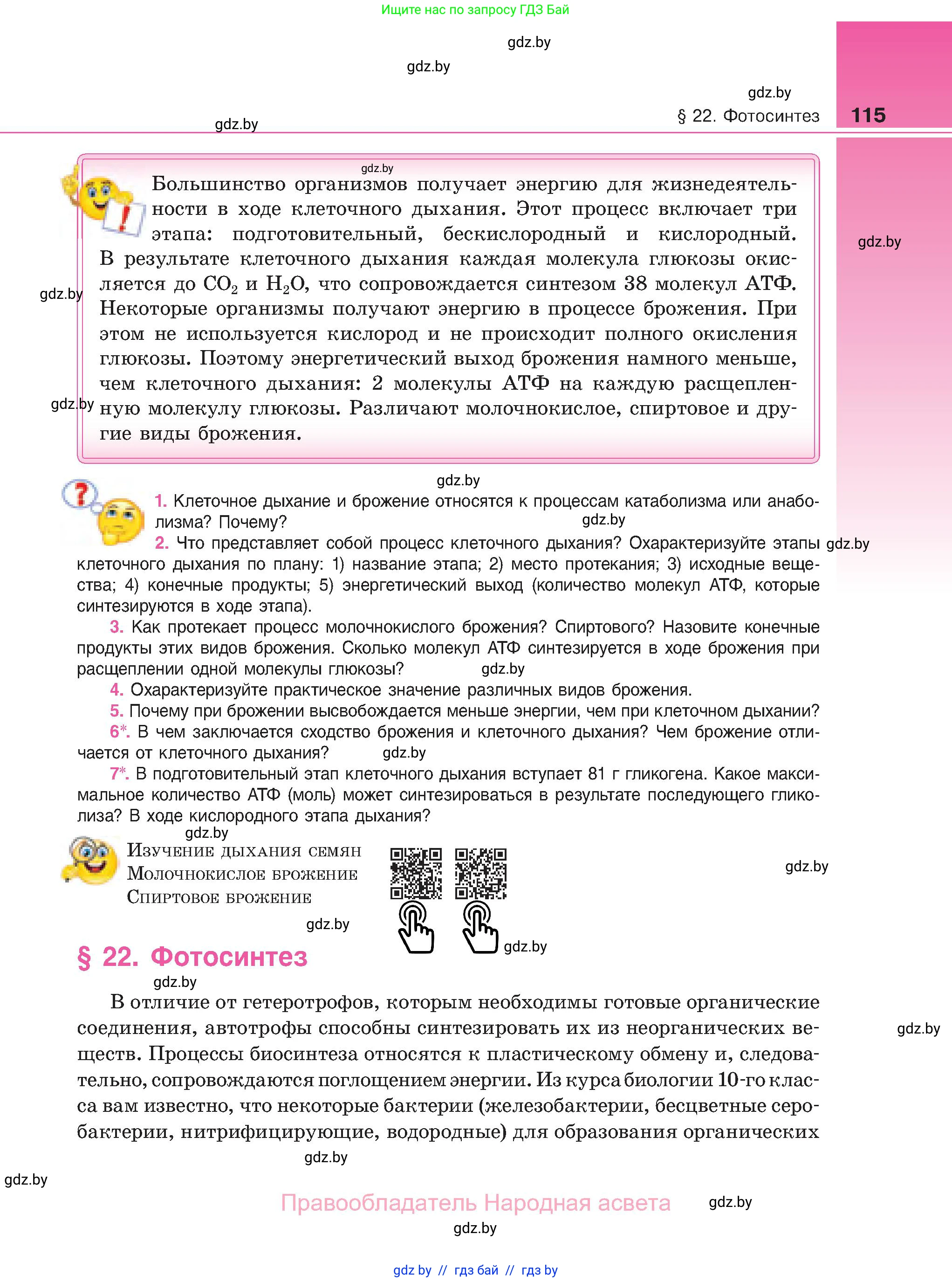 Биология, 11 класс Учебник, авторы: Дашков Максим Леонидович, Песнякевич Александр Георгиевич, Головач Алексей Михайлович, издательство Народная асвета, Минск, 2021, голубого цвета, страница 115