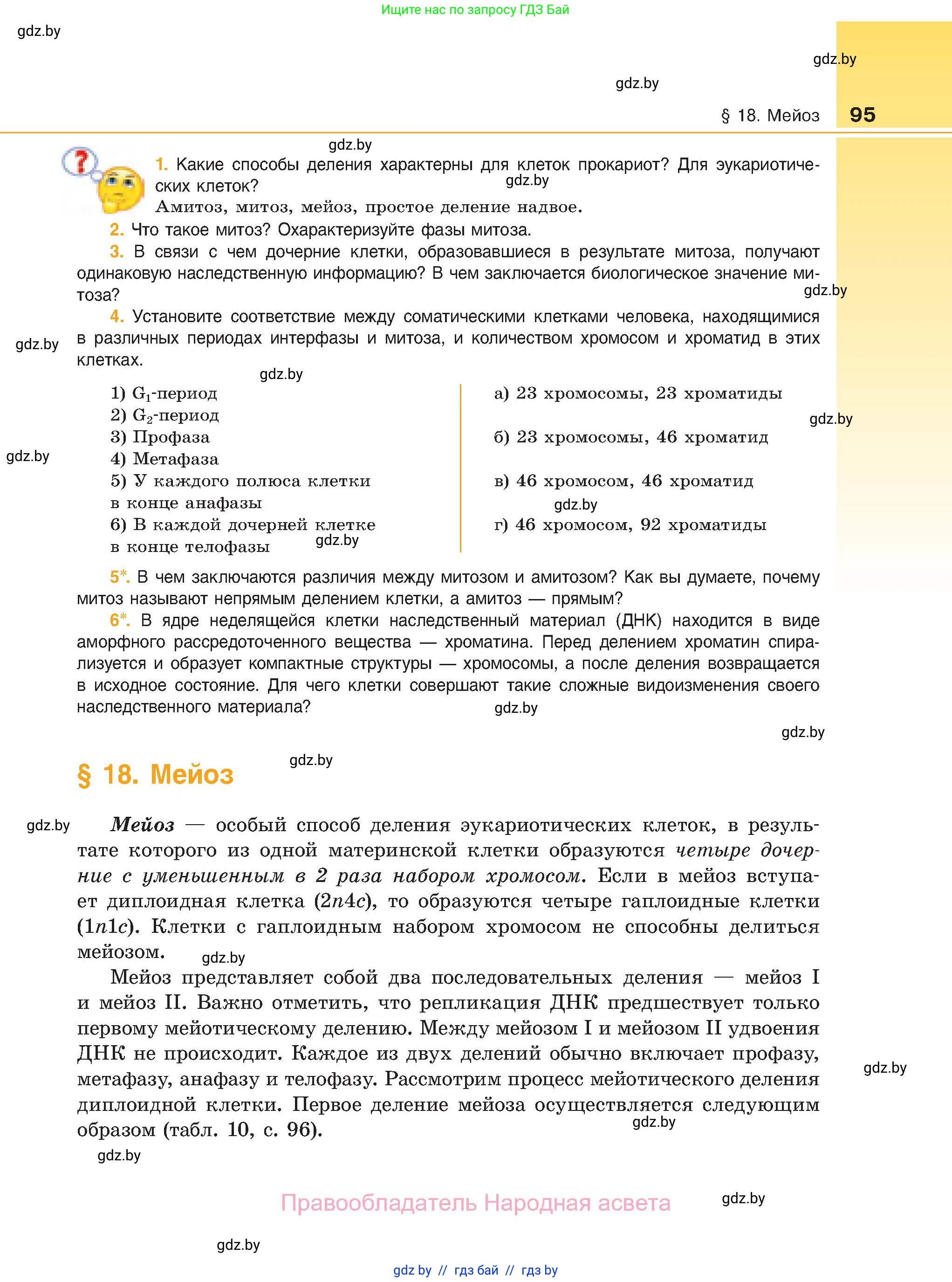 Биология, 11 класс Учебник, авторы: Дашков Максим Леонидович, Песнякевич Александр Георгиевич, Головач Алексей Михайлович, издательство Народная асвета, Минск, 2021, голубого цвета, страница 95