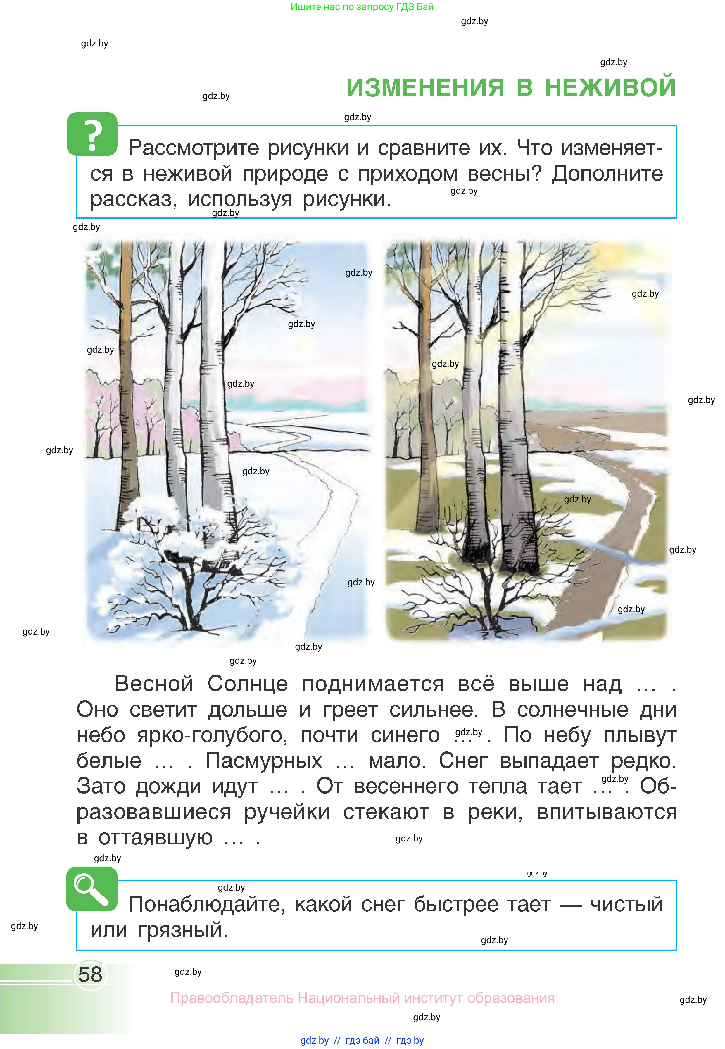 Человек и мир, 1 класс Учебник, авторы: Трафимова Галина Владимировна, Трафимов Сергей Анатольевич, издательство Национальный институт образования, Минск, 2023, салатового цвета, страница 58