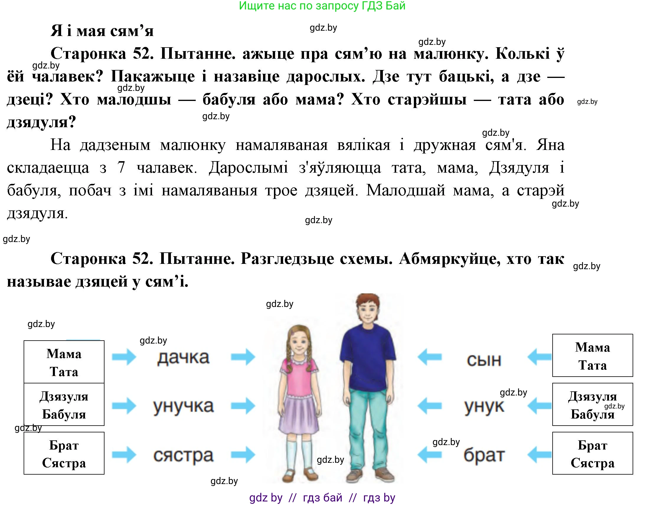 Человек и мир, 1 класс Учебник, авторы: Трафимова Галина Владимировна, Трафимов Сергей Анатольевич, издательство Национальный институт образования, Минск, 2023, салатового цвета, страница 52, Решение
