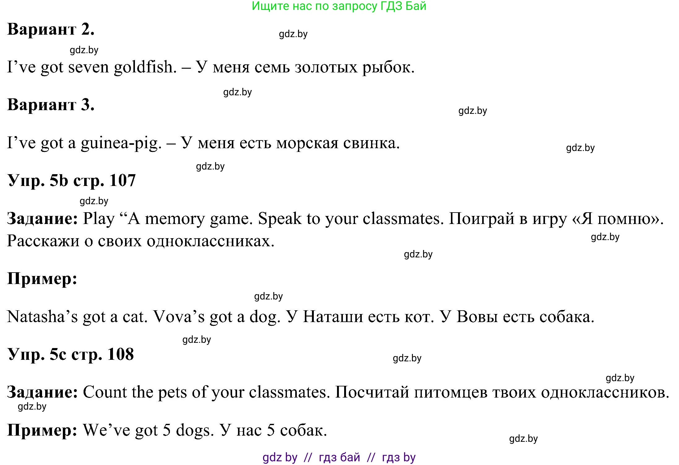 Английский язык (english), 3 класс Учебник, авторы: Лапицкая Людмила Михайловна (Lapitskaya Ludmila), Калишевич Алла Ивановна, Севрюкова Татьяна Юрьевна, Седунова Наталья Михайловна (Sedunova Natalia), издательство Вышэйшая школа, Минск, 2023, Часть 1, страница 107, номер 5, Решение (продолжение 2)