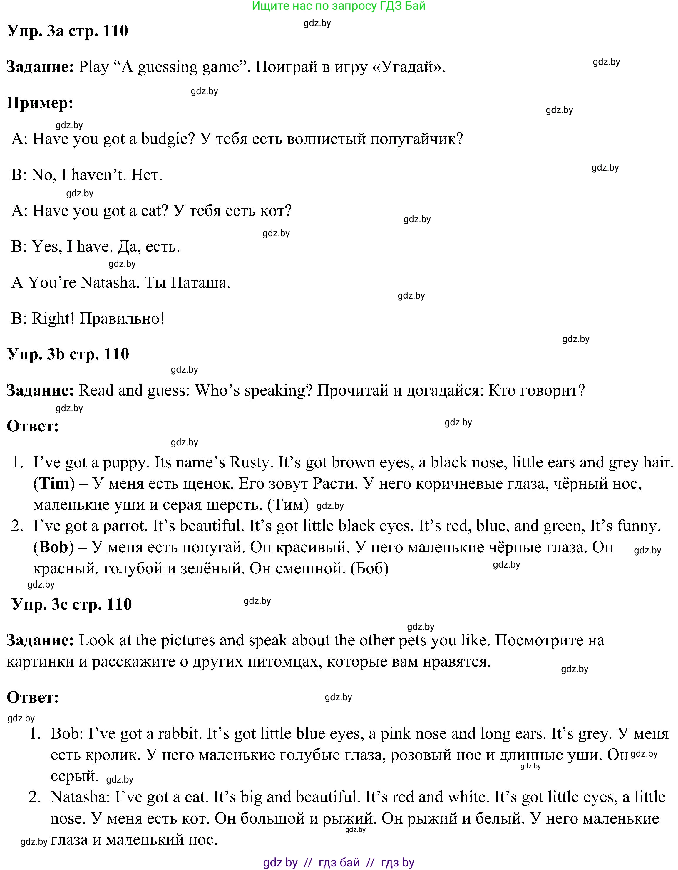 Английский язык (english), 3 класс Учебник, авторы: Лапицкая Людмила Михайловна (Lapitskaya Ludmila), Калишевич Алла Ивановна, Севрюкова Татьяна Юрьевна, Седунова Наталья Михайловна (Sedunova Natalia), издательство Вышэйшая школа, Минск, 2023, Часть 1, страница 110, номер 3, Решение