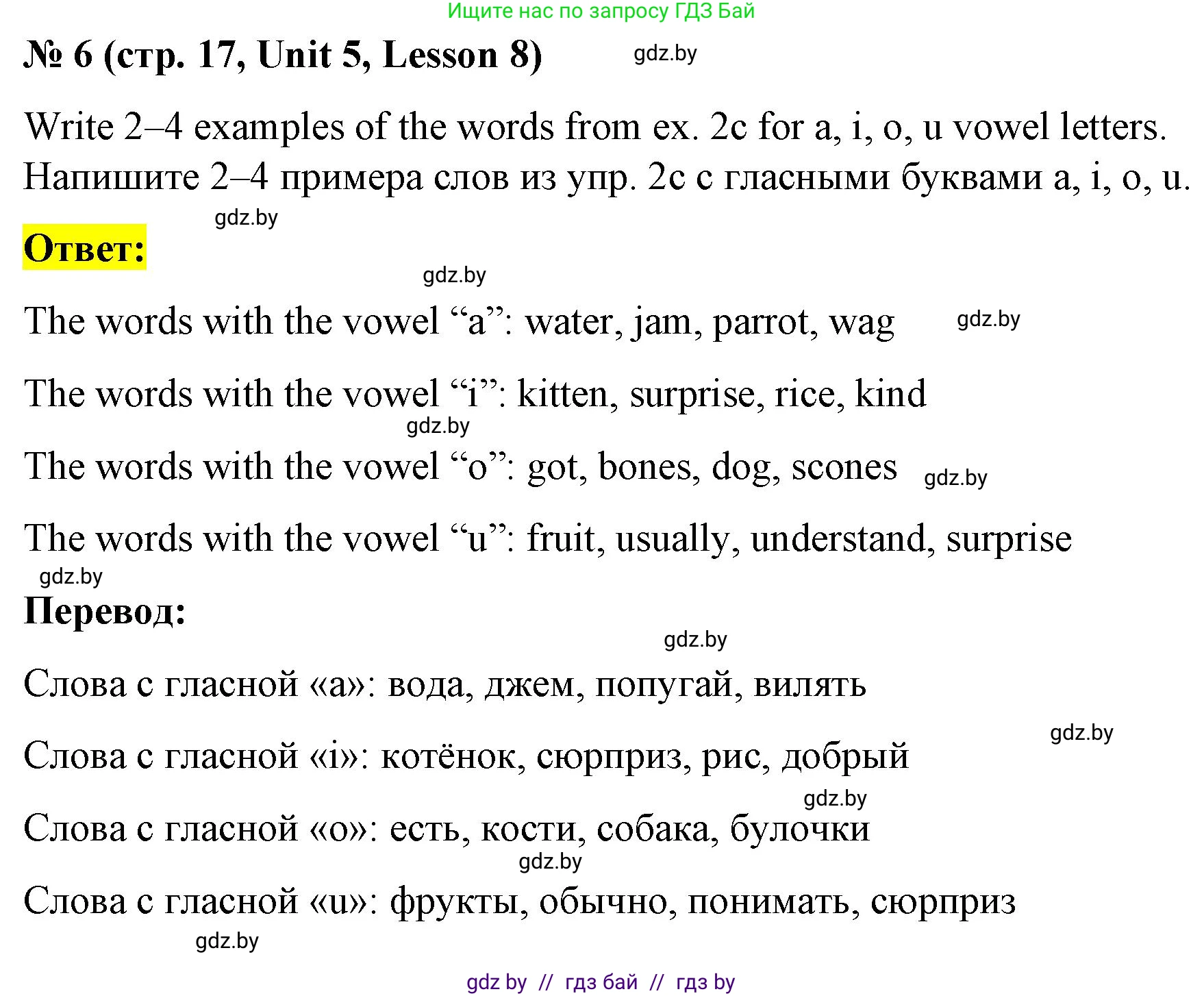 Английский язык (english), 4 класс Учебник (Student's book), авторы: Лапицкая Людмила Михайловна (Lapitskaya Ludmila), Седунова Наталья Михайловна (Sedunova Natalia), издательство Адукацыя i выхаванне, Минск, 2024, бирюзового цвета, Часть ( Part) 2, страница 17, номер 6, Решение 2