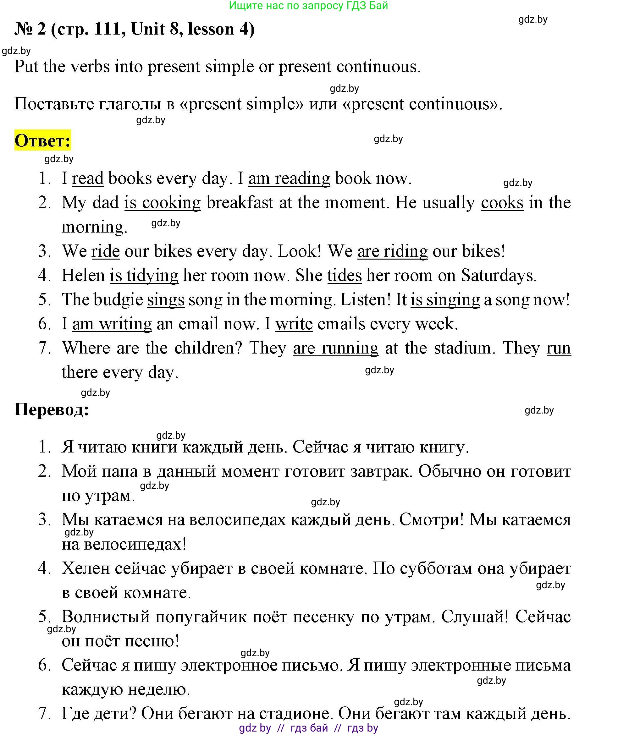 Английский язык (english), 4 класс практикум по грамматике (grammar), автор: Севрюкова Татьяна Юрьевна, издательство Аверсэв, Минск, 2023, страница 111, номер 2, Решение