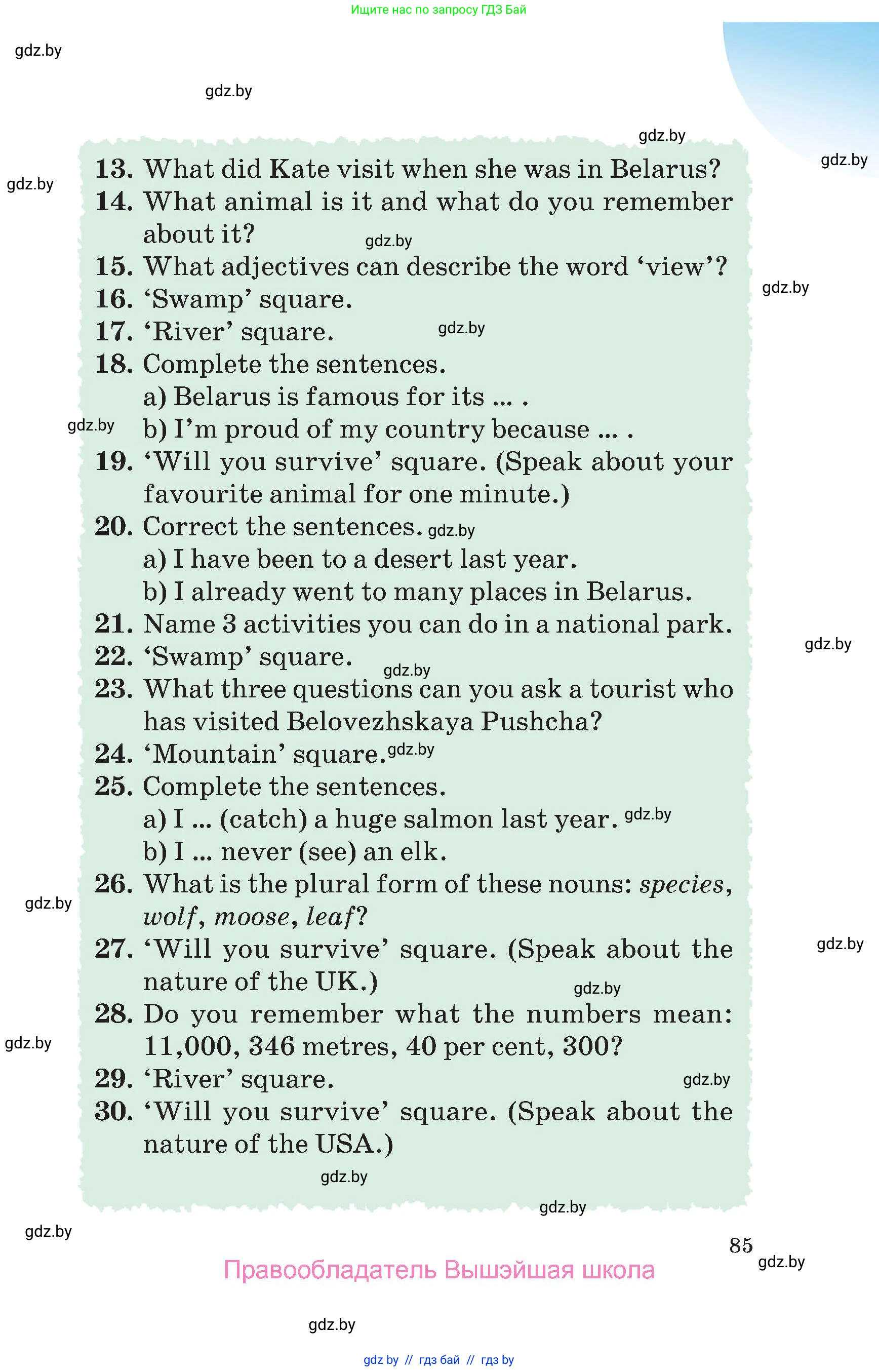 Английский язык (english), 6 класс Учебник, авторы: Демченко Наталья Валентиновна, Севрюкова Татьяна Юрьевна, Юхнель Наталья Валентиновна, Наумова Елена Георгиевна, Рыбалко О Н, Манешина А В, Маслёнченко Н А, издательство Вышэйшая школа, Минск, 2018, красного цвета, Часть 1, страница 85
