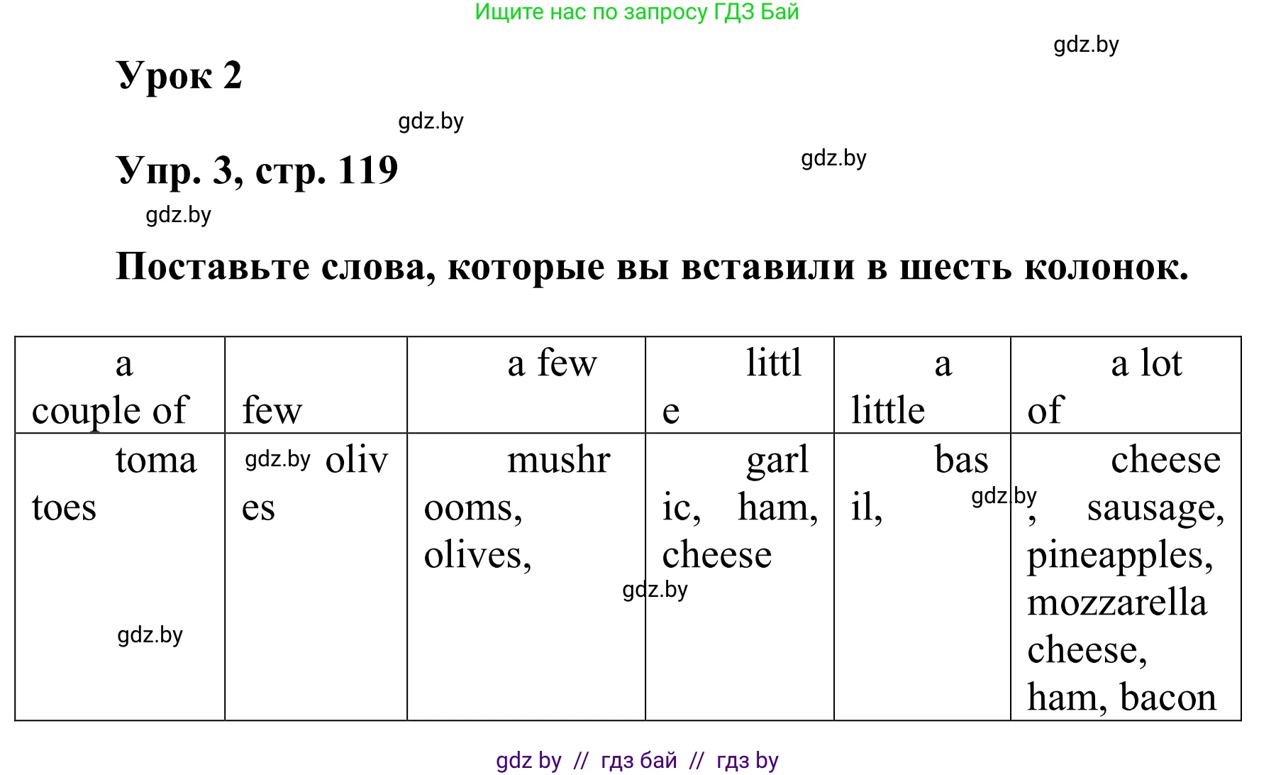 Английский язык (english), 6 класс Учебник, авторы: Демченко Наталья Валентиновна, Севрюкова Татьяна Юрьевна, Юхнель Наталья Валентиновна, Наумова Елена Георгиевна, Рыбалко О Н, Манешина А В, Маслёнченко Н А, издательство Вышэйшая школа, Минск, 2018, красного цвета, Часть 1, страница 119, номер 3, Решение