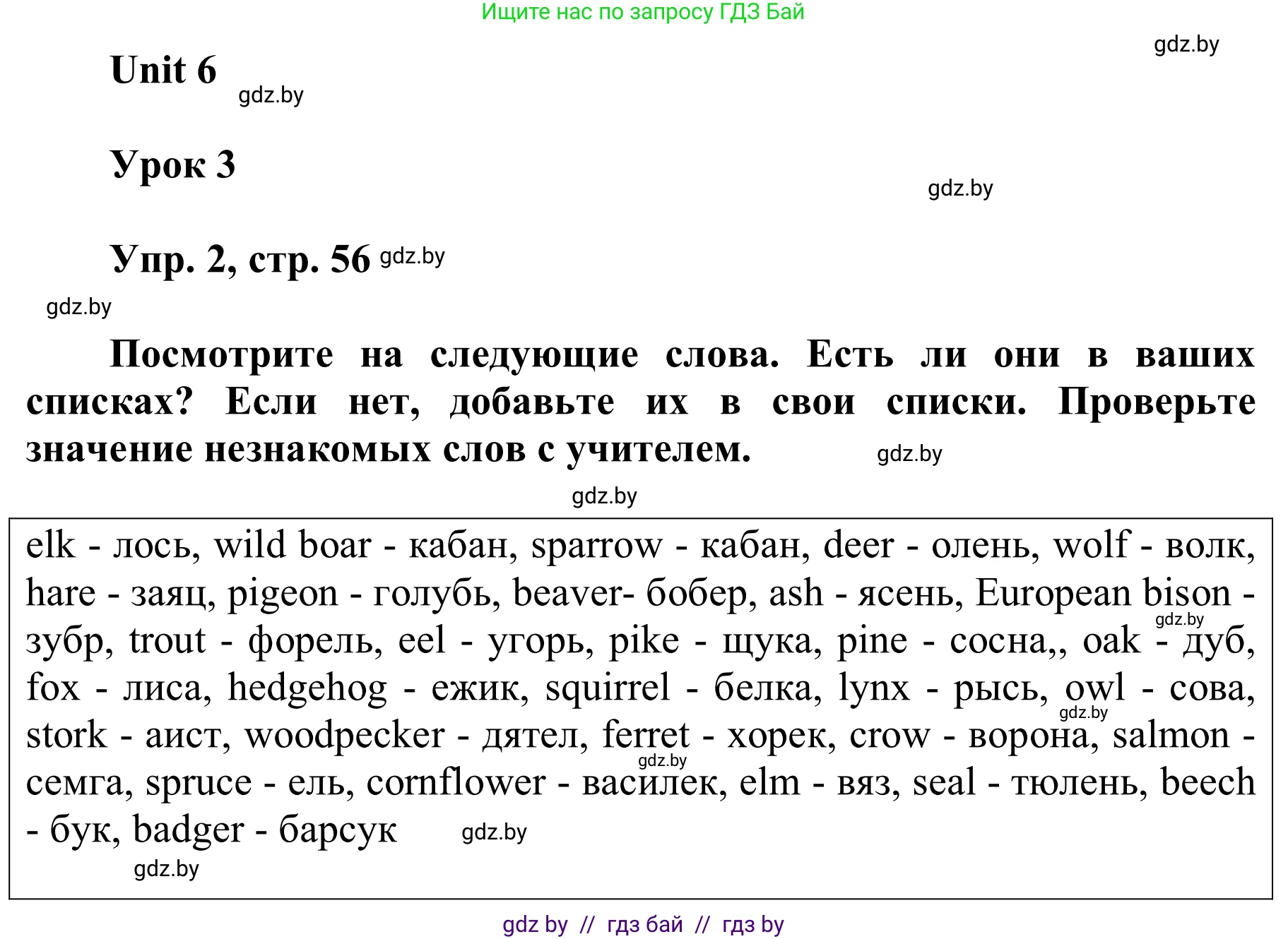Английский язык (english), 6 класс Учебник, авторы: Демченко Наталья Валентиновна, Севрюкова Татьяна Юрьевна, Юхнель Наталья Валентиновна, Наумова Елена Георгиевна, Рыбалко О Н, Манешина А В, Маслёнченко Н А, издательство Вышэйшая школа, Минск, 2018, красного цвета, Часть 2, страница 56, номер 2, Решение