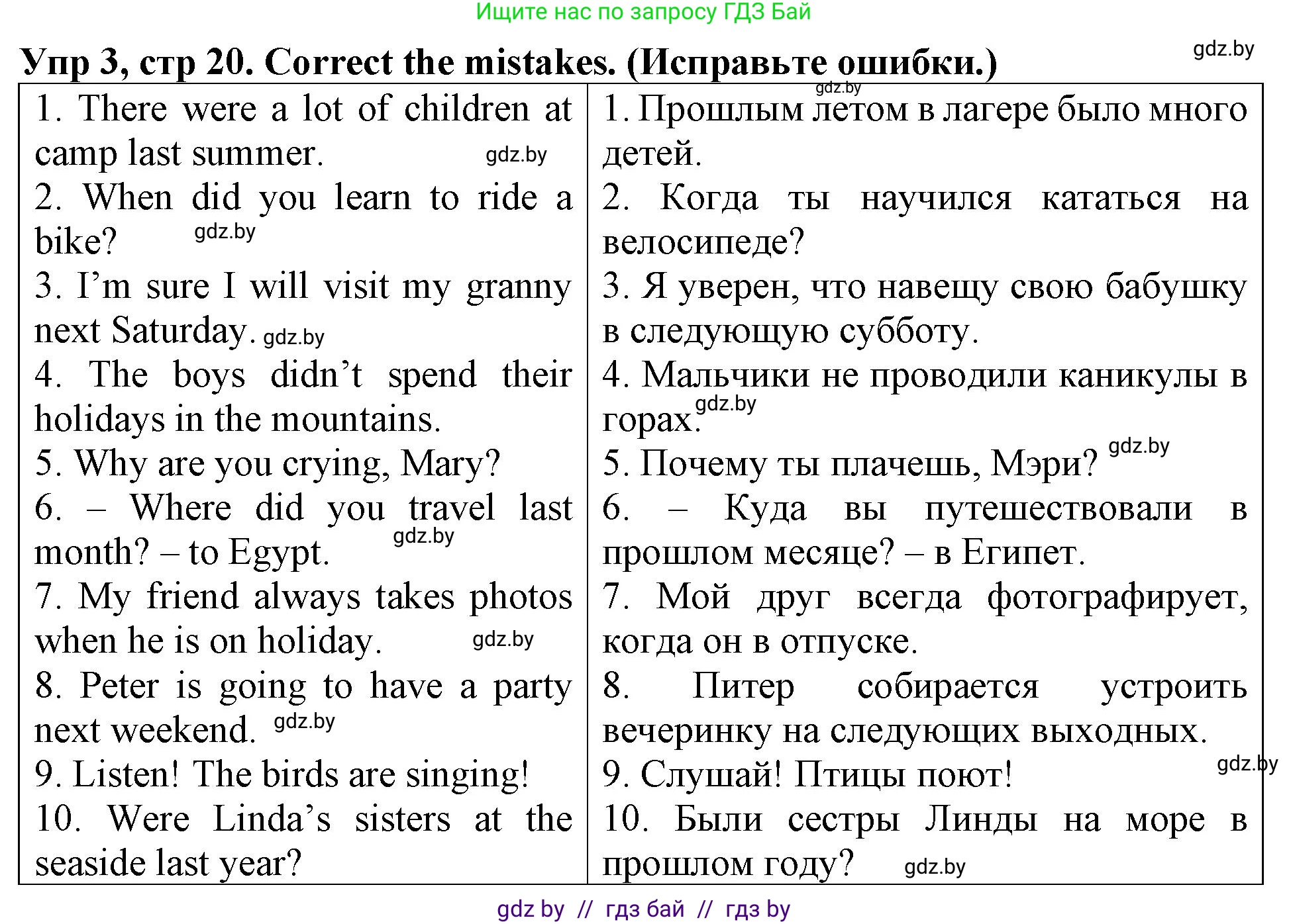 Английский язык (english), 6 класс Тетрадь по грамматике (grammar), авторы: Севрюкова Татьяна Юрьевна, Юхнель Наталья Валентиновна, Бушуева Эдите Владиславовна, издательство Аверсэв, Минск, 2022, зелёного цвета, страница 20, номер 3, Решение