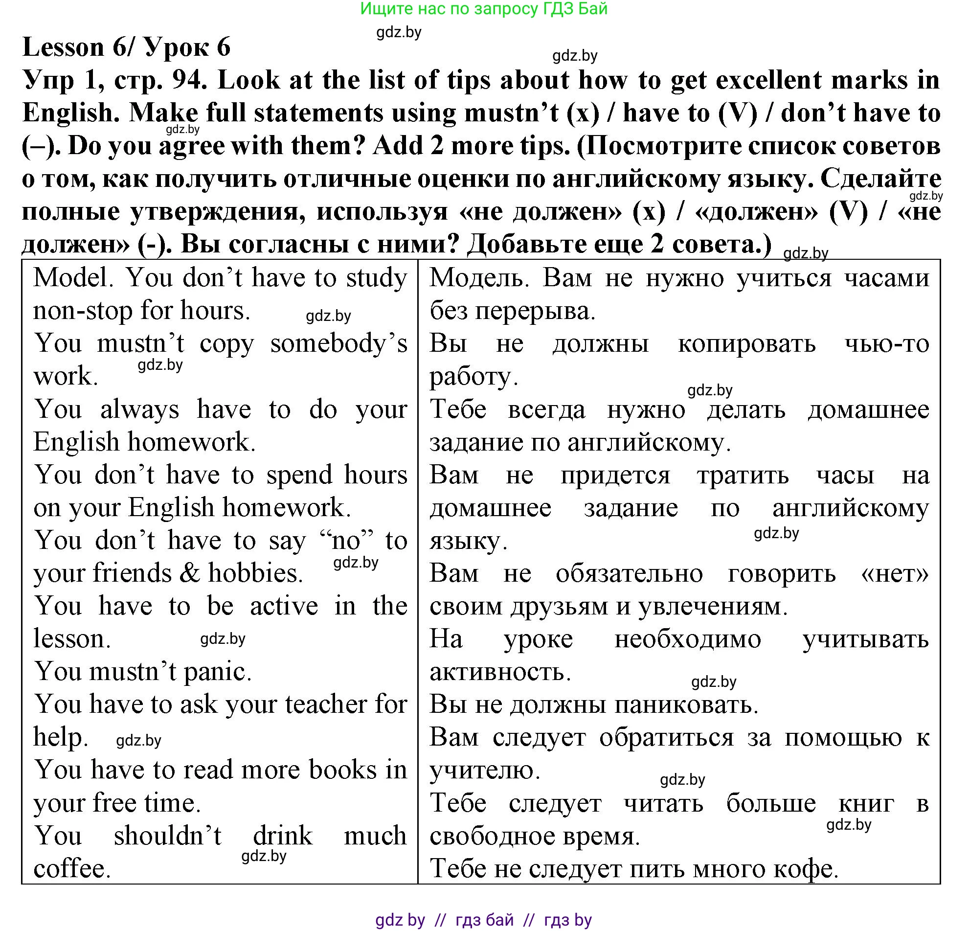 Английский язык (english), 6 класс Тетрадь по грамматике (grammar), авторы: Севрюкова Татьяна Юрьевна, Юхнель Наталья Валентиновна, Бушуева Эдите Владиславовна, издательство Аверсэв, Минск, 2022, зелёного цвета, страница 94, номер 1, Решение