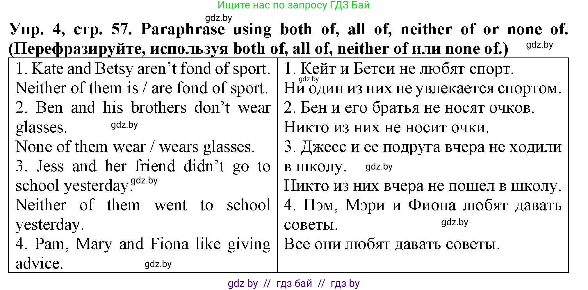 Английский язык (english), 7 класс Тетрадь по грамматике (grammar), авторы: Севрюкова Татьяна Юрьевна, Бушуева Эдите Владиславовна, Юхнель Наталья Валентиновна, издательство Аверсэв, Минск, 2023, страница 57, номер 4, Решение