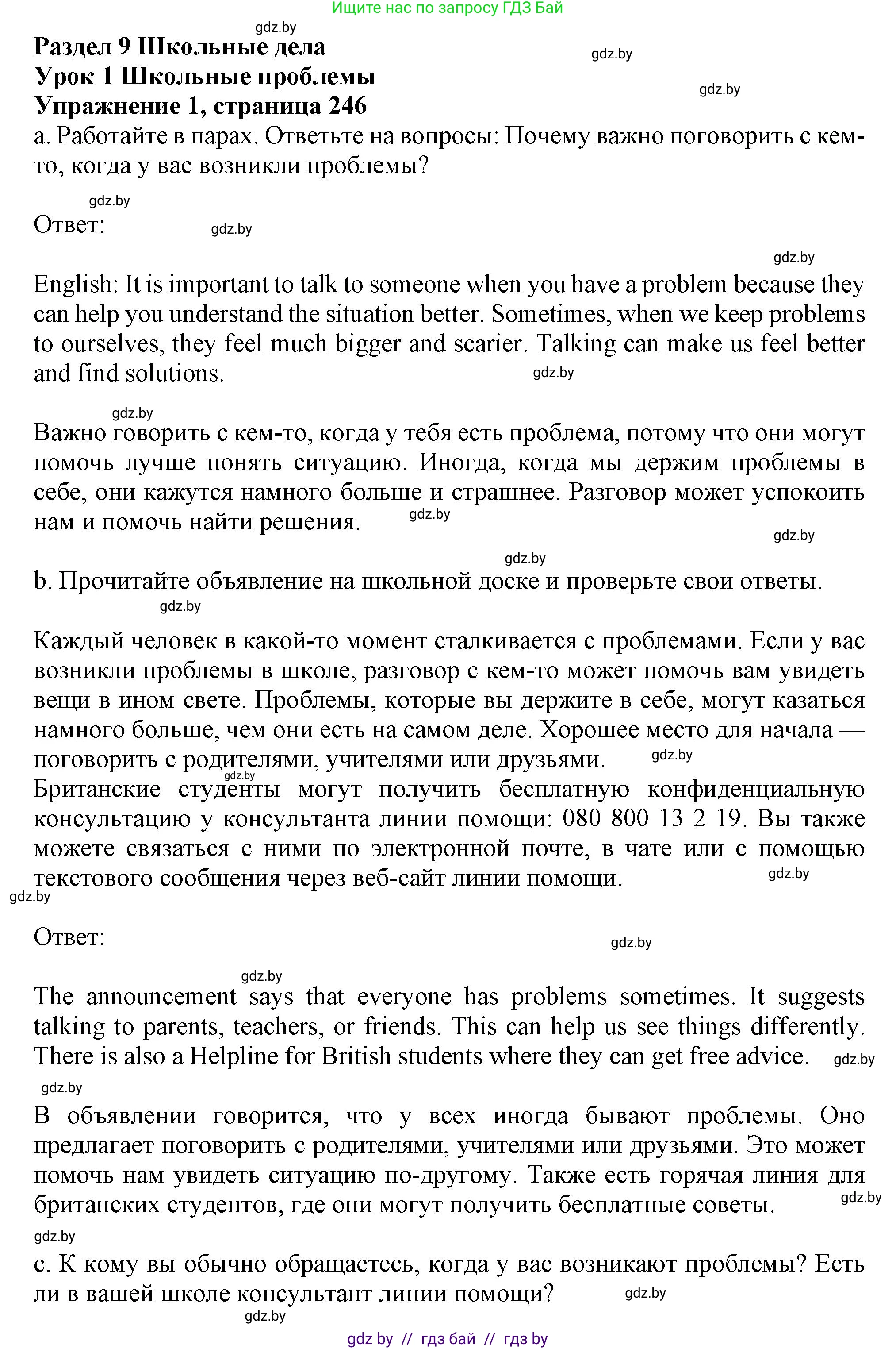 Английский язык (english), 9 класс Учебник (Student's book), авторы: Лапицкая Людмила Михайловна (Lapitskaya Ludmila), Демченко Наталья Валентиновна, Волков Андрей Валерьевич, Калишевич Алла Ивановна, Севрюкова Татьяна Юрьевна, Юхнель Наталья Валентиновна, издательство Вышэйшая школа, Минск, 2018, страница 246, номер 1, Решение 1