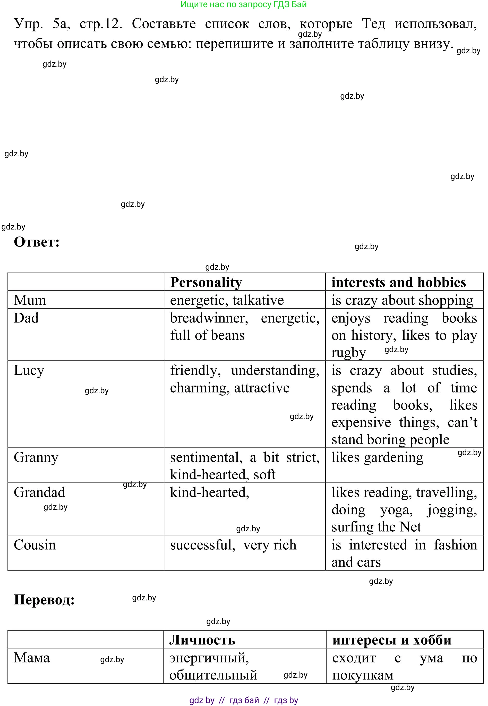 Английский язык (english), 9 класс Учебник (Student's book), авторы: Лапицкая Людмила Михайловна (Lapitskaya Ludmila), Демченко Наталья Валентиновна, Волков Андрей Валерьевич, Калишевич Алла Ивановна, Севрюкова Татьяна Юрьевна, Юхнель Наталья Валентиновна, издательство Вышэйшая школа, Минск, 2018, страница 12, номер 5, Решение 2