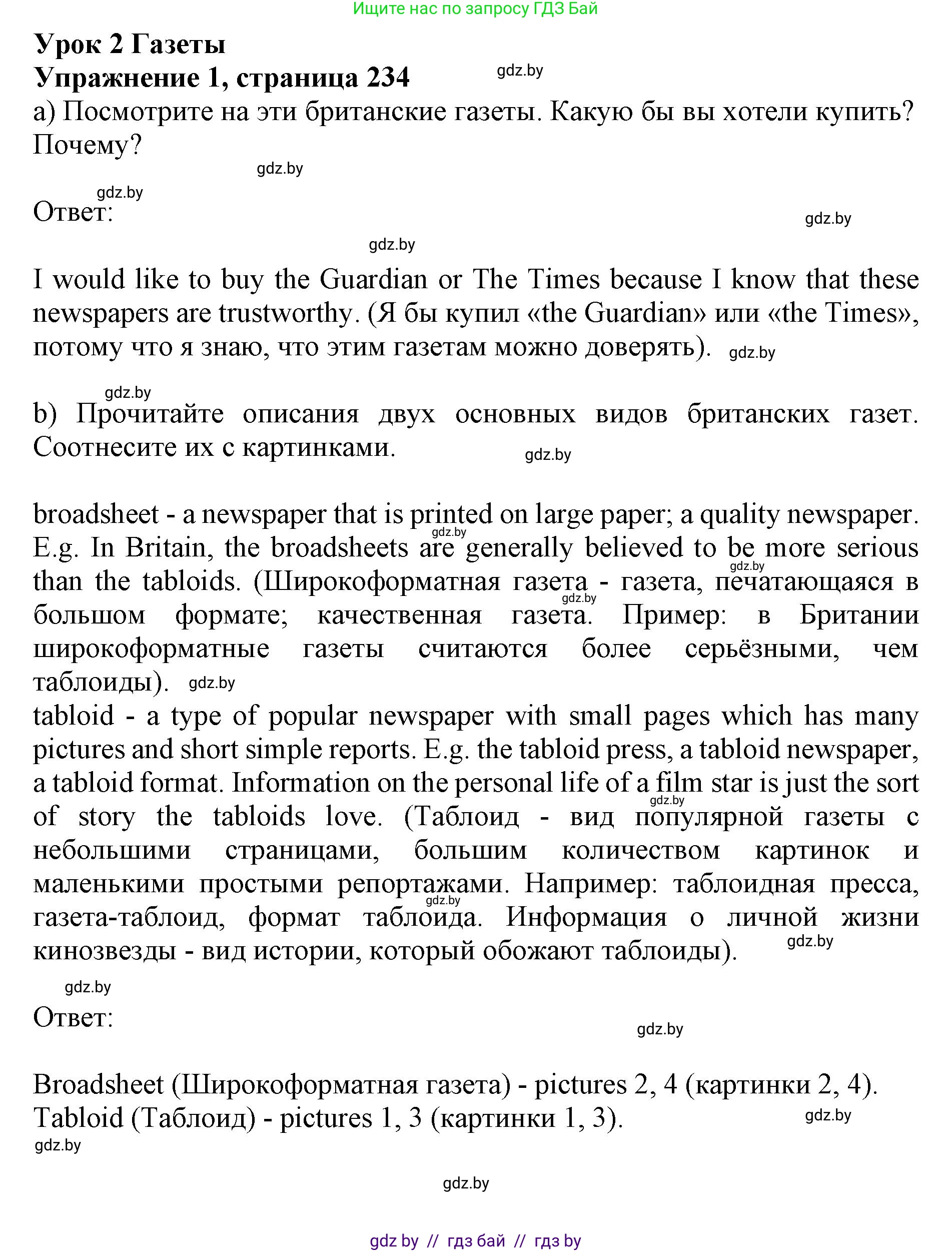 Английский язык (english), 10 класс Учебник (Student's book), авторы: Юхнель Наталья Валентиновна, Наумова Елена Георгиевна, Демченко Наталья Валентиновна, издательство Вышэйшая школа, Минск, 2019, страница 234, номер 1, Решение 2