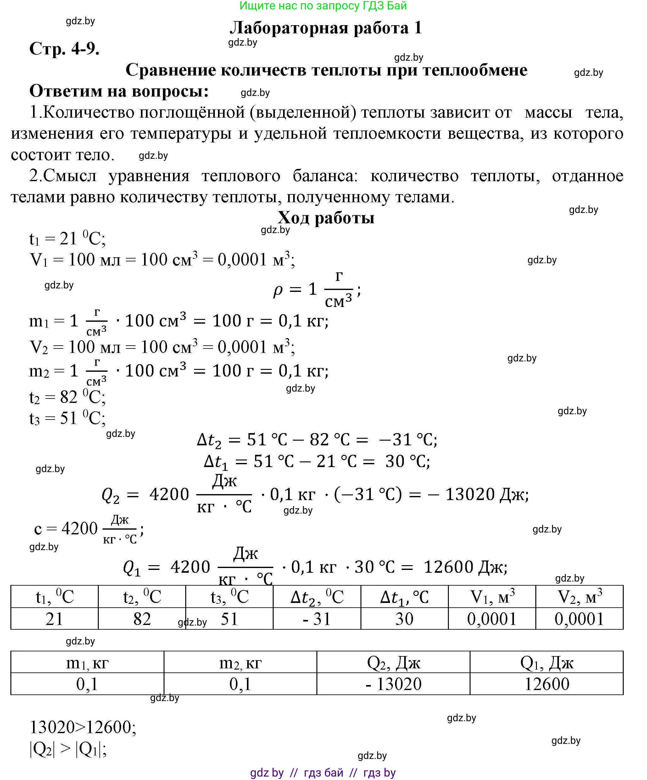 Физика, 8 класс Тетрадь для лабораторных работ, авторы: Исаченкова Лариса Артёмовна, Громыко Елена Владимировна, Егорова Лариса Петровна, Лещинский Юрий Дмитриевич, издательство Аверсэв, Минск, 2024, белого цвета, страница 4, Решение