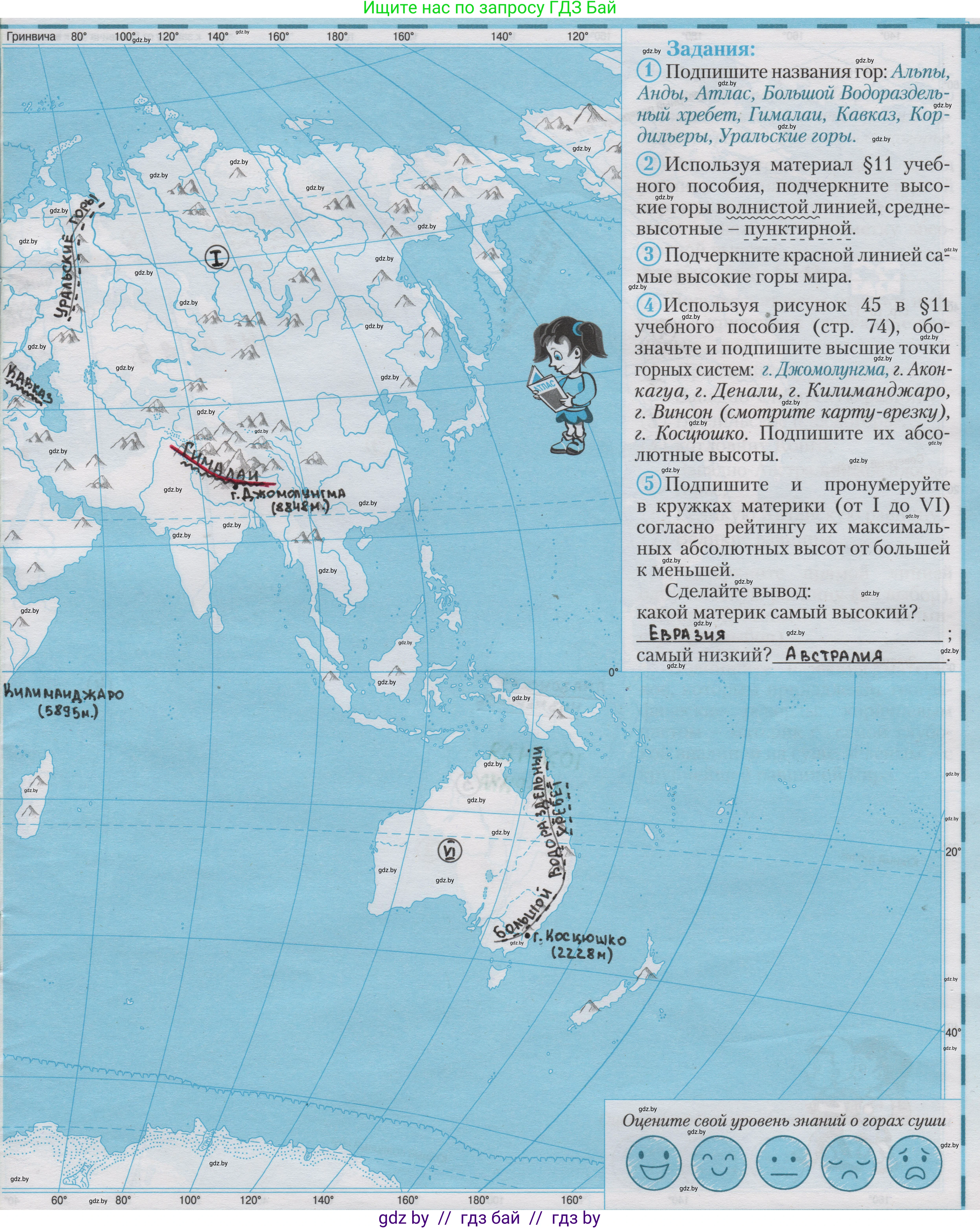 География, 6 класс Контурные карты, авторы: Кольмакова Елена Генадьевна, Пикулик Валентина Владимировна, издательство Белкартография, Минск, 2023, голубого цвета, страница 11, Решение