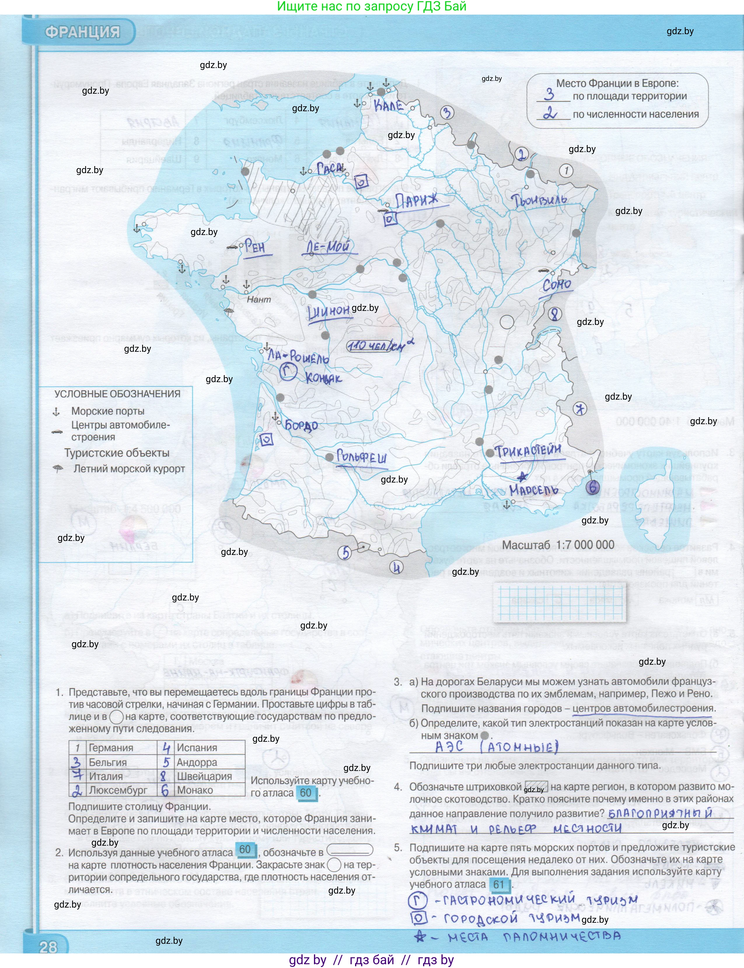 География, 8 класс Контурные карты, авторы: Озем Г З, Ольмец Л Г, Шкель Людмила Валерьевна, Фокеева Л В, издательство Белкартография, Минск, 2022, голубого цвета, страница 28, Решение