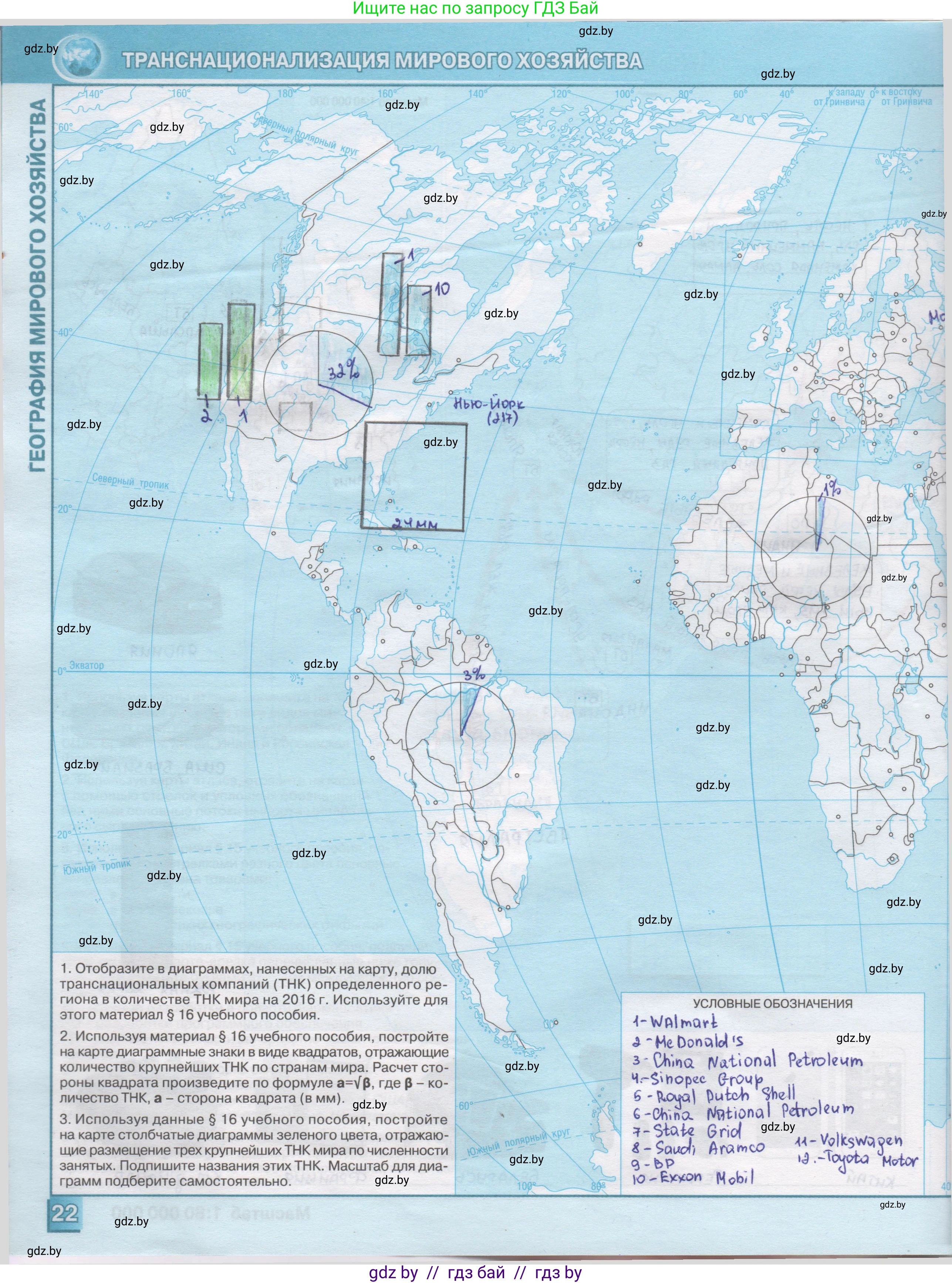 География, 10 класс Контурные карты, авторы: Антипова Екатерина Анатольевна, Гузова Ольга Николаевна, издательство Белкартография, Минск, 2022, голубого цвета, страница 22, Решение