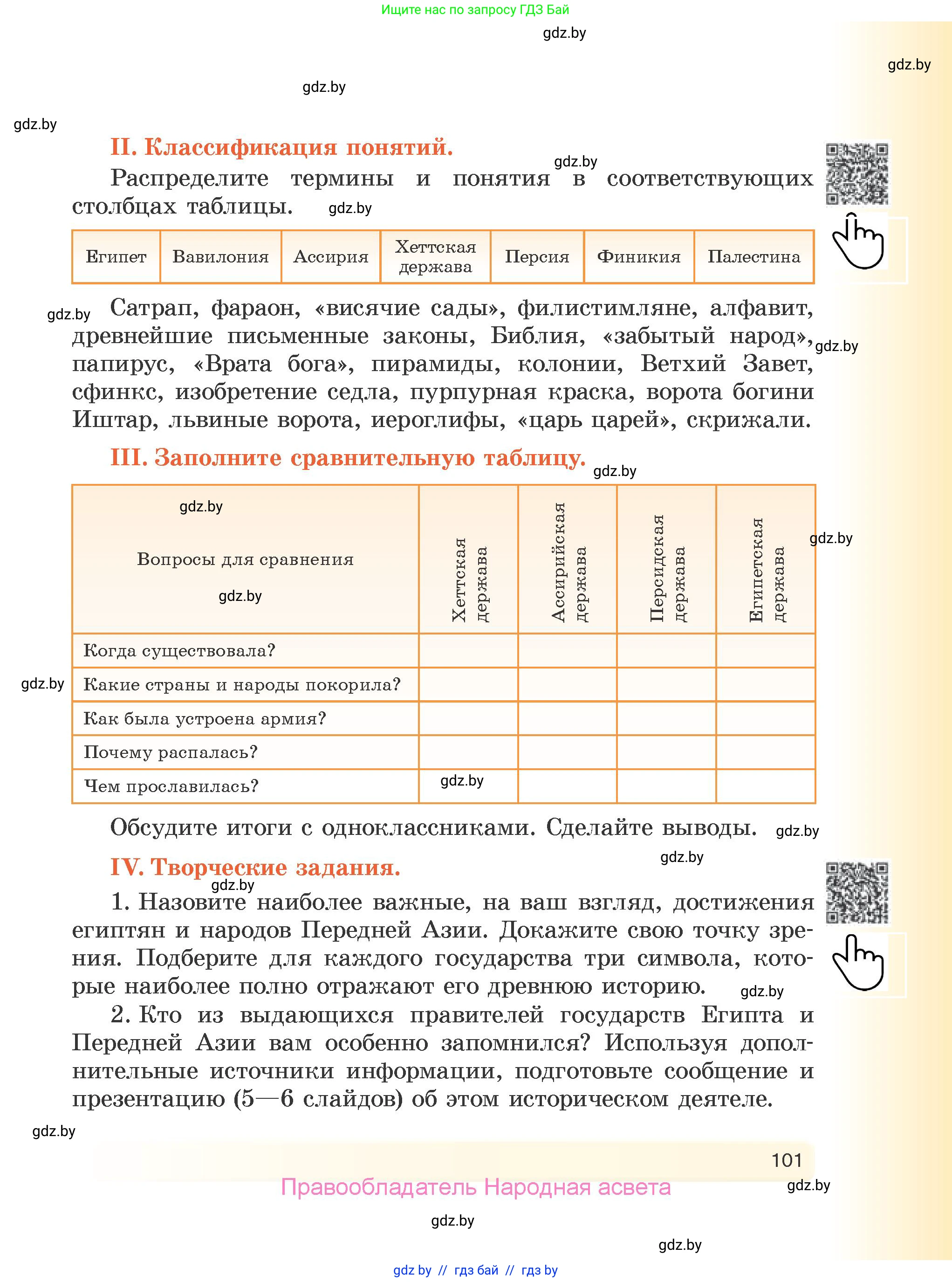 История Древнего мира, 5 класс Учебник, авторы: Кошелев Владимир Сергеевич, Прохоров Андрей Аркадьевич, Перзашкевич Олег Валерьевич, Журавлевич Ольга Георгиевна, издательство Народная асвета, Минск, 2019, коричневого цвета, Часть 1, страница 101