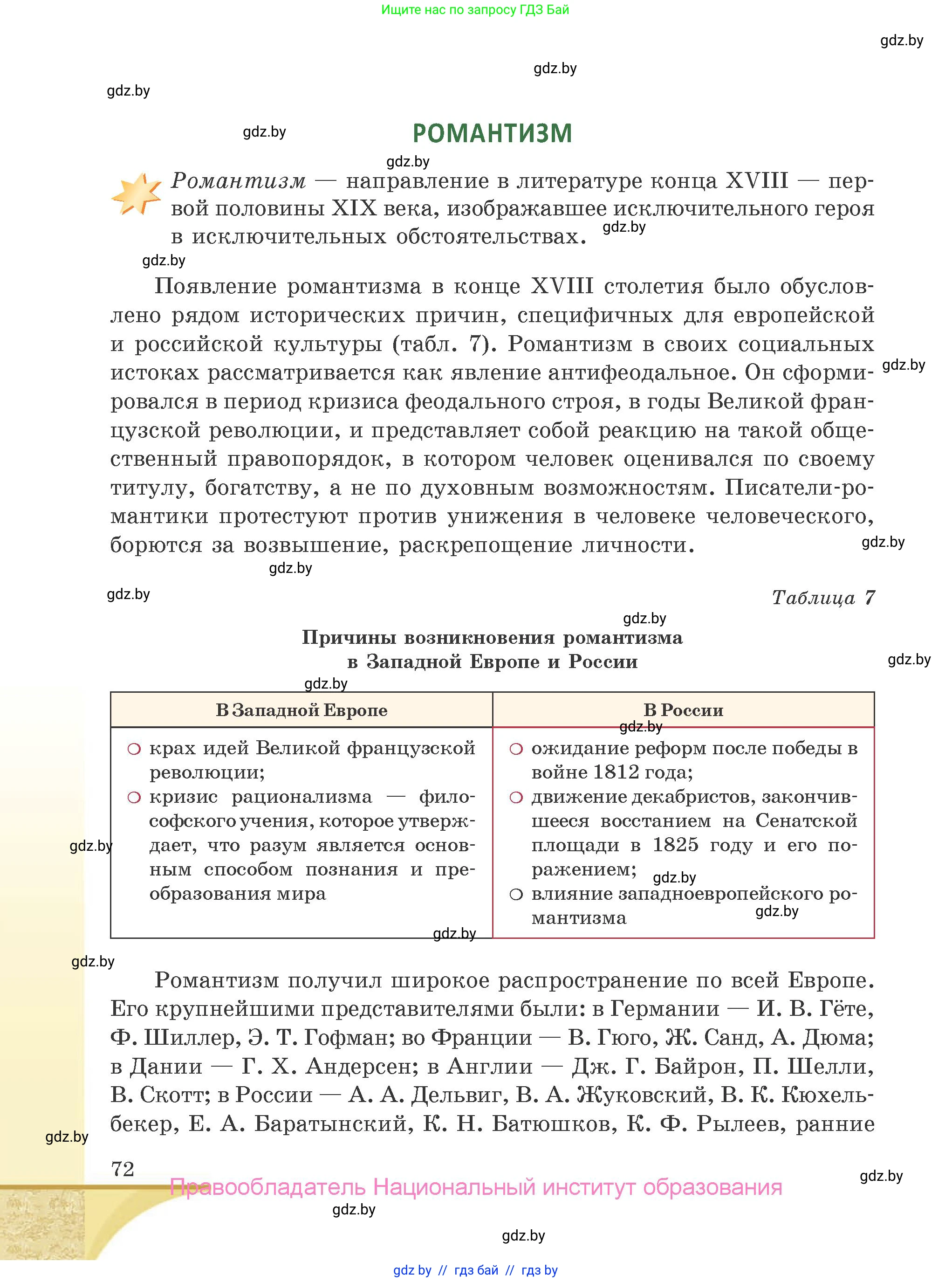 Русская литература, 9 класс Учебник, авторы: Захарова Светлана Николаевна, Черкес Наталья Ивановна, издательство Национальный институт образования, Минск, 2019, бежевого цвета, страница 72