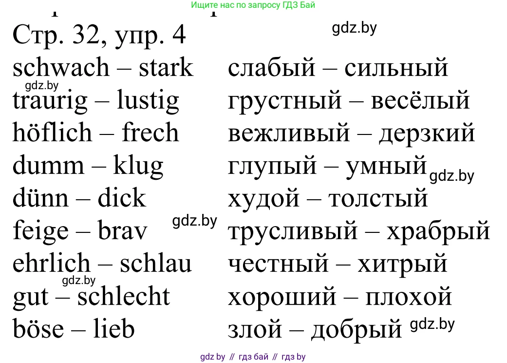 Немецкий язык (Deutsch), 4 класс рабочая тетрадь (arbeitsheft), авторы: Будько Антонина Филипповна (Budjko Antonina), Урбанович Инна Ювинальевна (Urbanowitsch Ina), издательство Аверсэв, Минск, 2019, бирюзового цвета, Teil 1, страница 32, номер 4, Решение