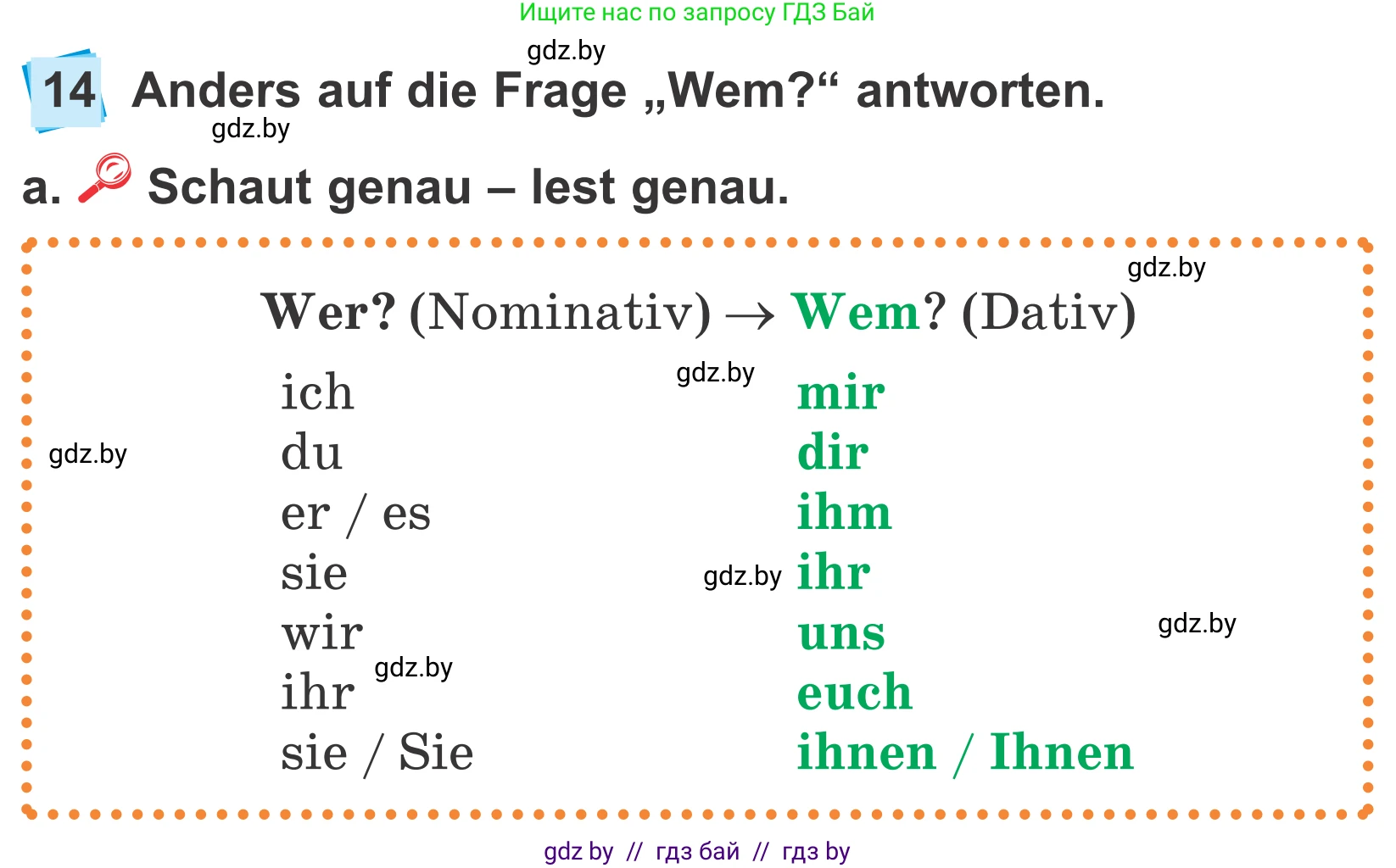 Немецкий язык (Deutsch), 4 класс Учебник (Schülerbuch), авторы: Будько Антонина Филипповна (Budjko Antonina), Урбанович Инна Ювинальевна (Urbanowitsch Ina), издательство Вышэйшая школа, Минск, 2019, жёлтого цвета, Часть 1, страница 89, номер 14a, Условие