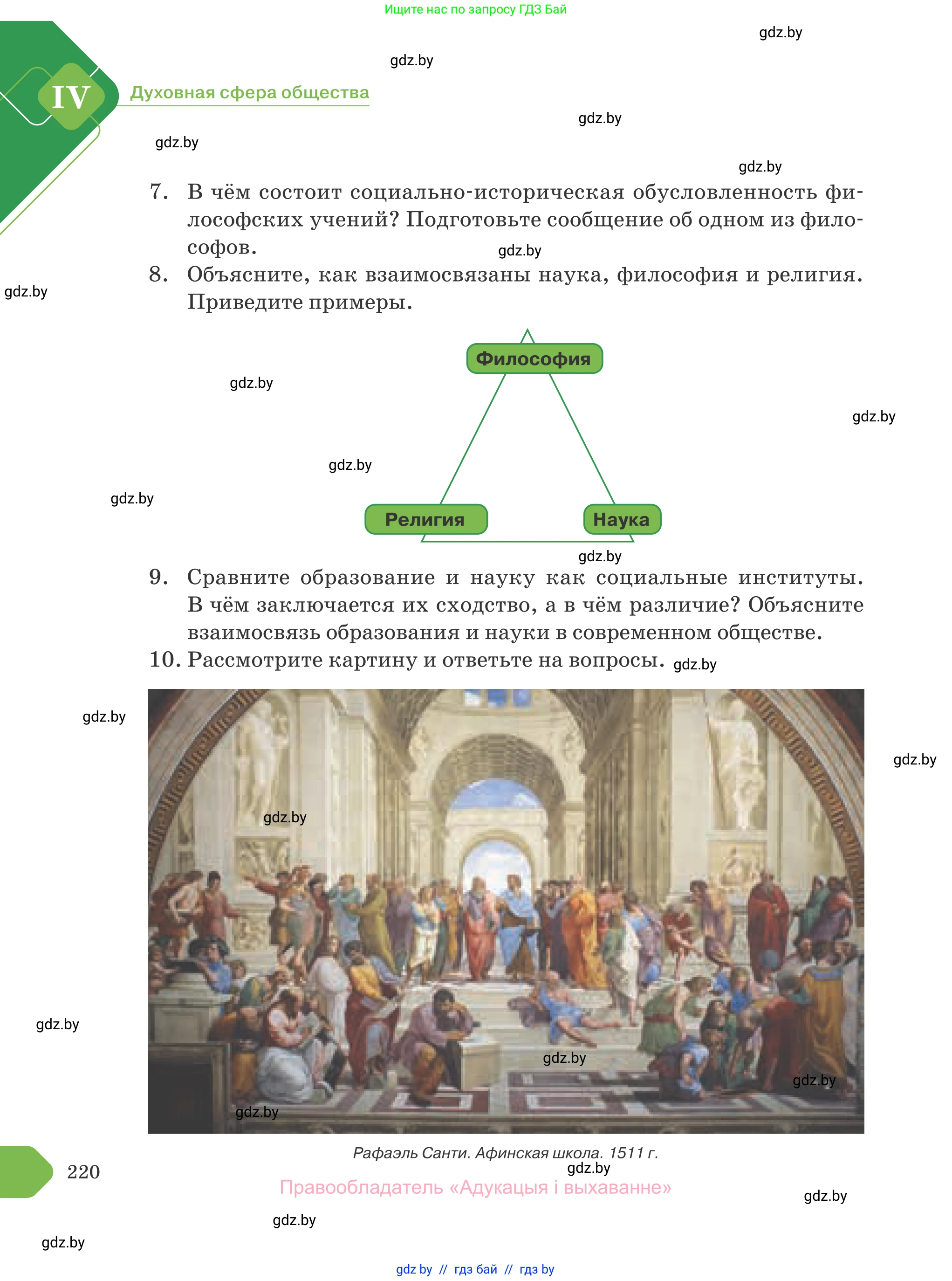 Обществоведение, 10 класс Учебник, авторы: Данилов Александр Николаевич, Полейко Елена Александровна, Кушнер Надежда Васильевна, Бернат Ирина Петровна, Безнюк Д К, Белов А А, Гречнева Е Ф, Кобяк О В, Мармашова С П, Можейко М А, Старовойтова Л В, Черченко Н В, издательство Адукацыя i выхаванне, Минск, 2020, страница 220