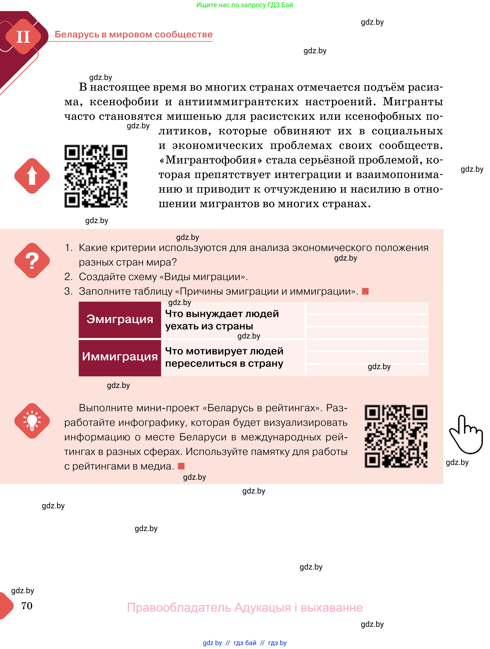 Обществоведение, 11 класс Учебник, авторы: Чуприс Ольга Ивановна, Балашенко Сергей Александрович, Денисюк Нина Павловна, Калинин С А, Киселёва Т М, Короткевич М П, Михалёва Т Н, Петоченко Т М, Побережная О Е, Подкопаев В В, Салей Е А, Шидловский А В, издательство Адукацыя i выхаванне, Минск, 2021, салатового цвета, страница 70