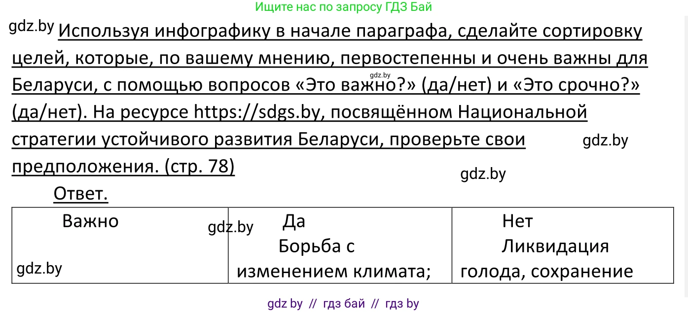 Обществоведение, 11 класс Учебник, авторы: Чуприс Ольга Ивановна, Балашенко Сергей Александрович, Денисюк Нина Павловна, Калинин С А, Киселёва Т М, Короткевич М П, Михалёва Т Н, Петоченко Т М, Побережная О Е, Подкопаев В В, Салей Е А, Шидловский А В, издательство Адукацыя i выхаванне, Минск, 2021, салатового цвета, страница 78, Решение