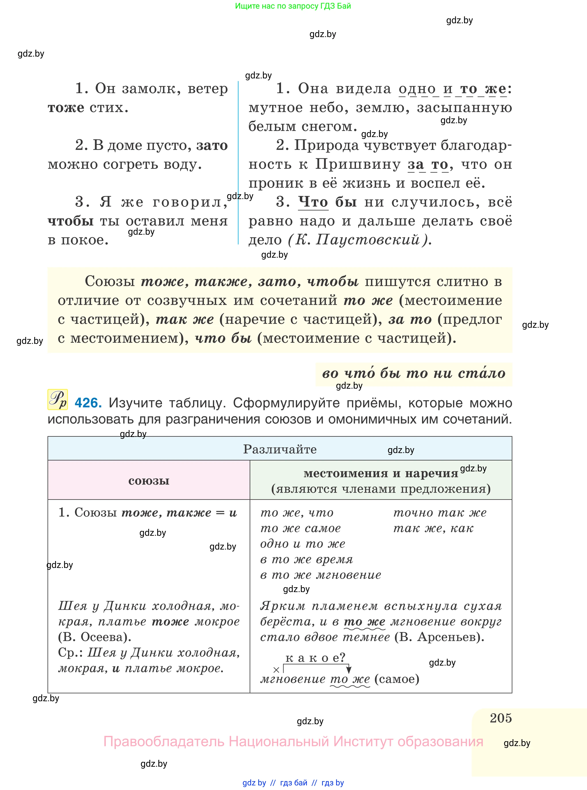 Русский язык, 7 класс Учебник, авторы: Волынец Татьяна Николаевна, Литвинко Франя Михайловна, Долбик Елена Евгеньевна, Таяновская И В, Винник И Р, издательство Национальный институт образования, Минск, 2020, бирюзового цвета, страница 205
